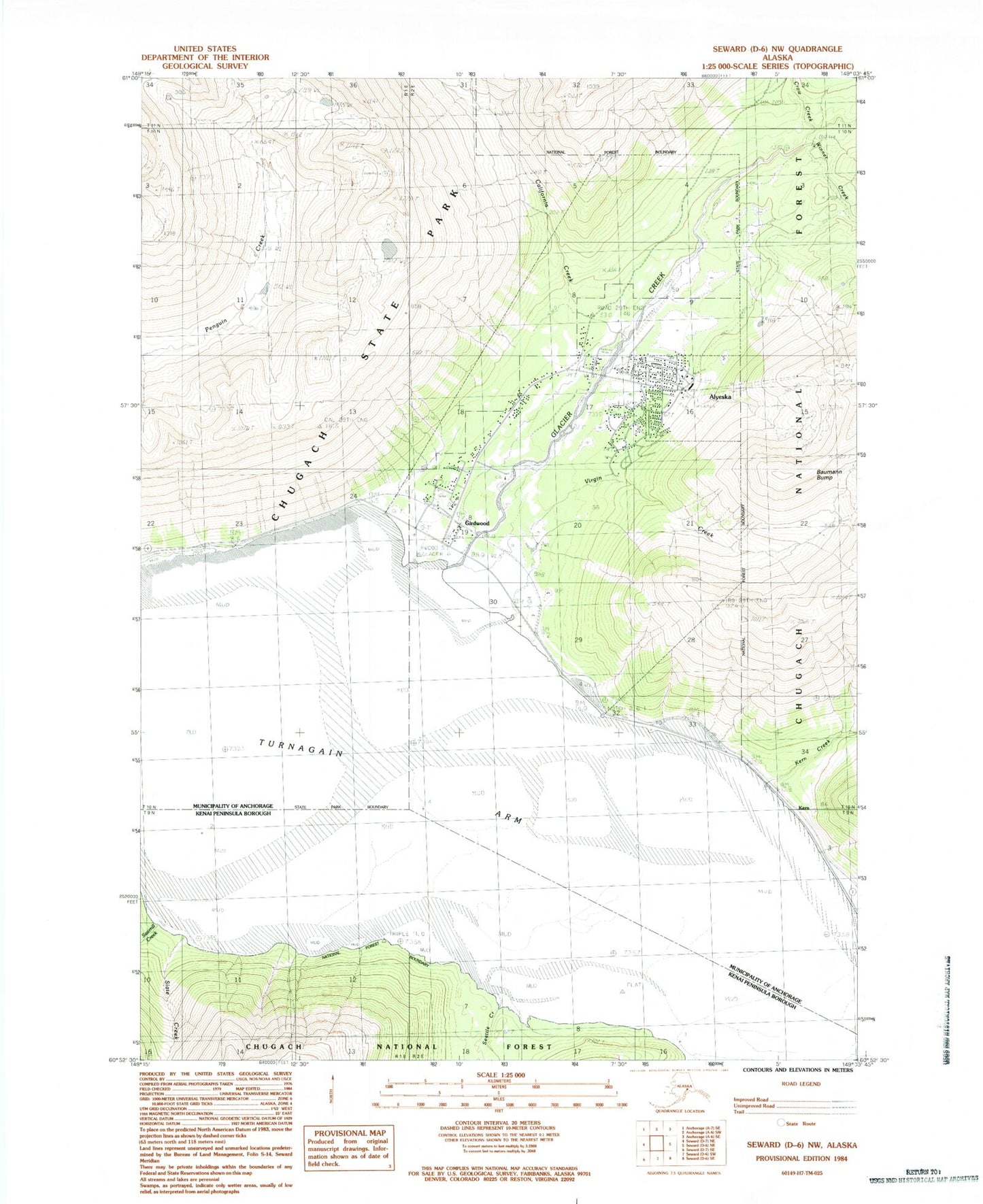 Classic USGS Seward D-6 NW Alaska 7.5'x7.5' Topo Map Image