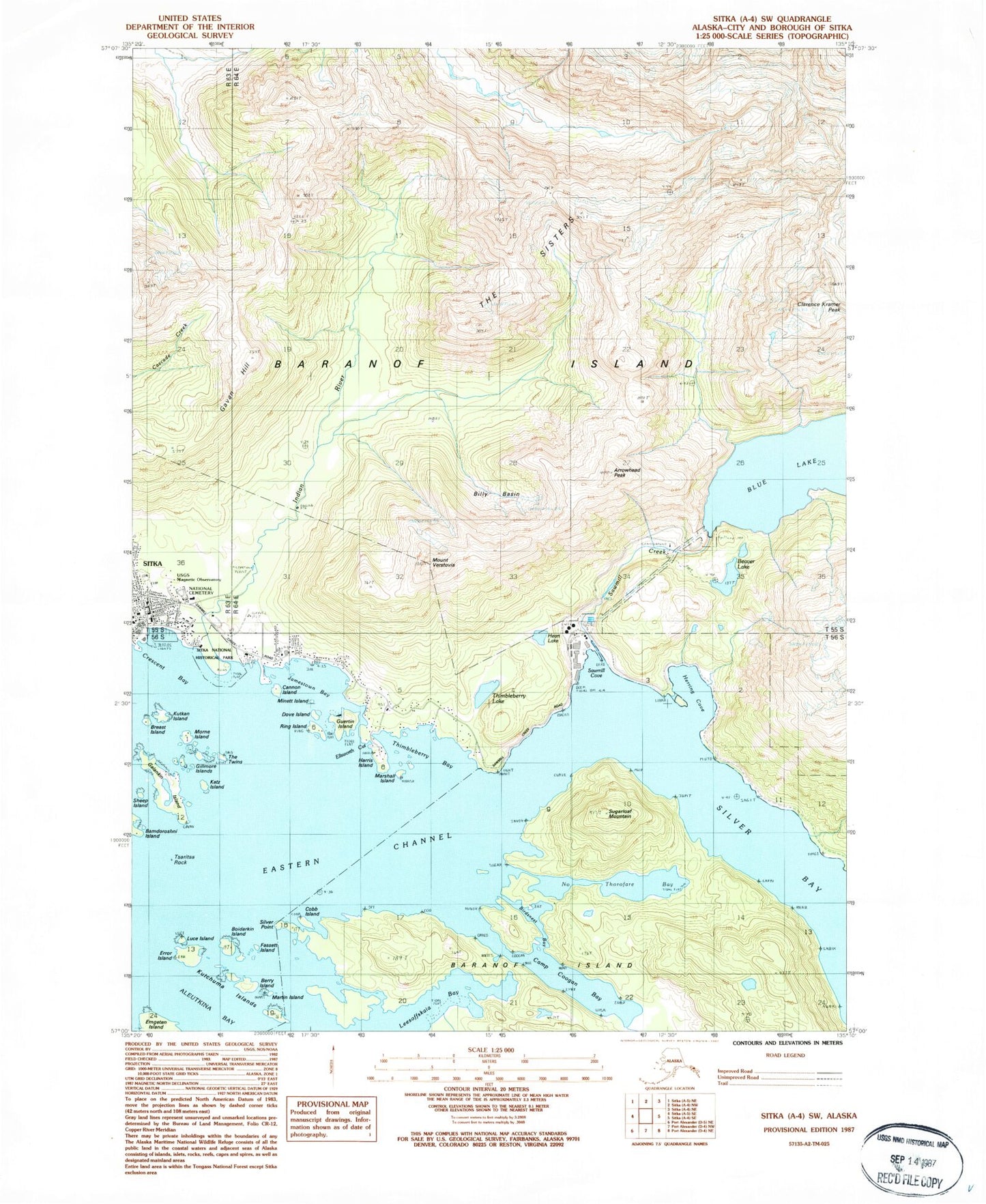 Classic USGS Sitka A-4 SW Alaska 7.5'x7.5' Topo Map Image