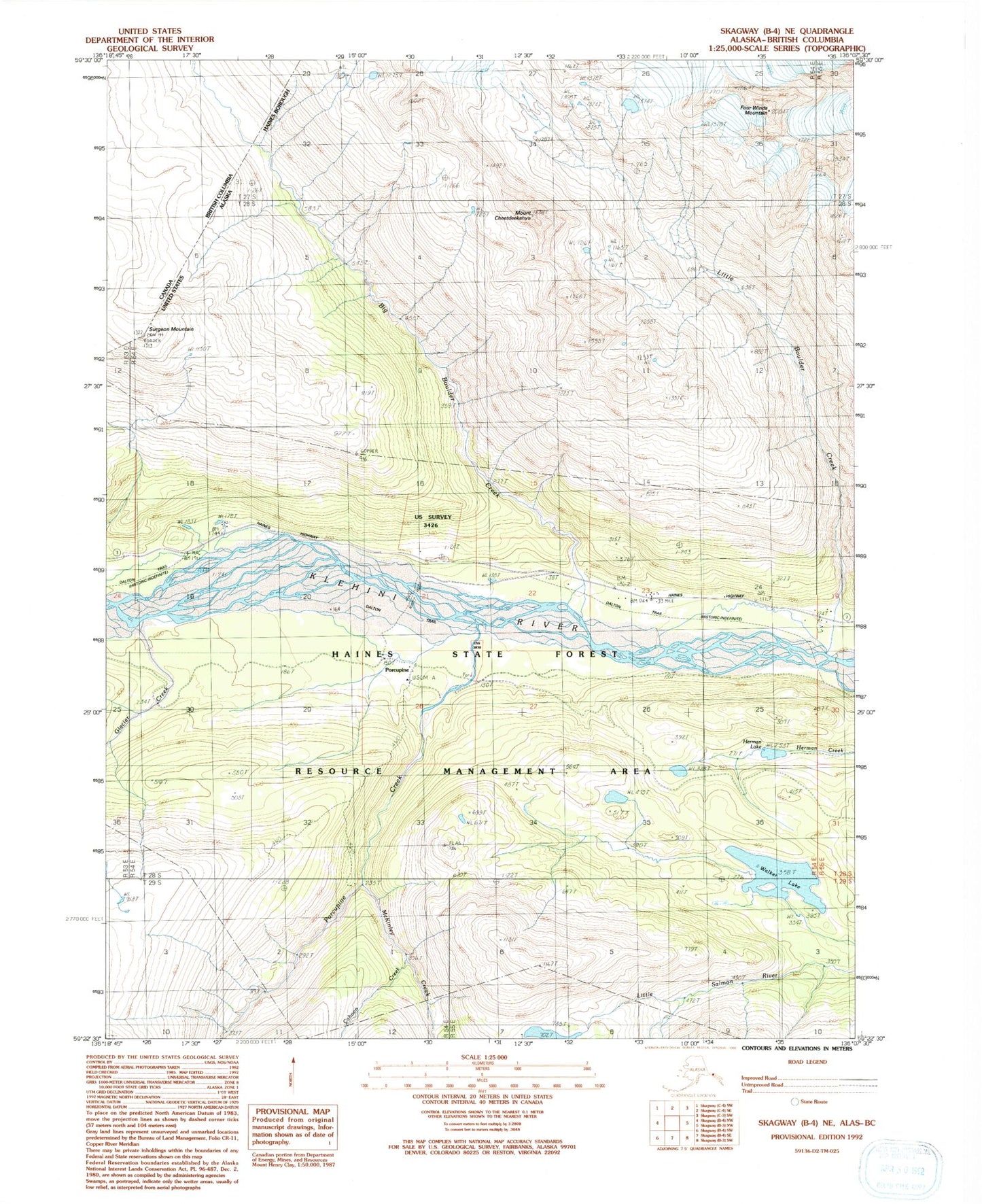Classic USGS Skagway B-4 NE Alaska 7.5'x7.5' Topo Map Image