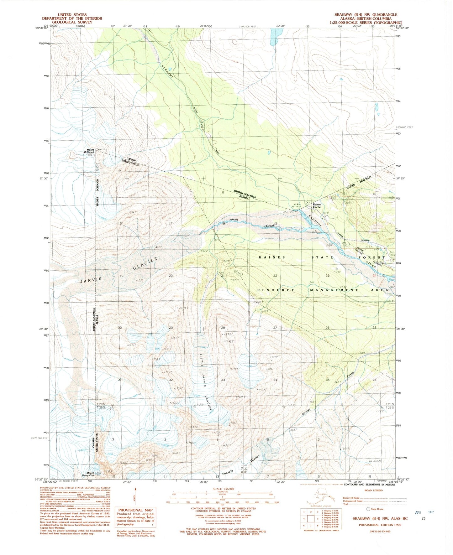 Classic USGS Skagway B-4 NW Alaska 7.5'x7.5' Topo Map Image