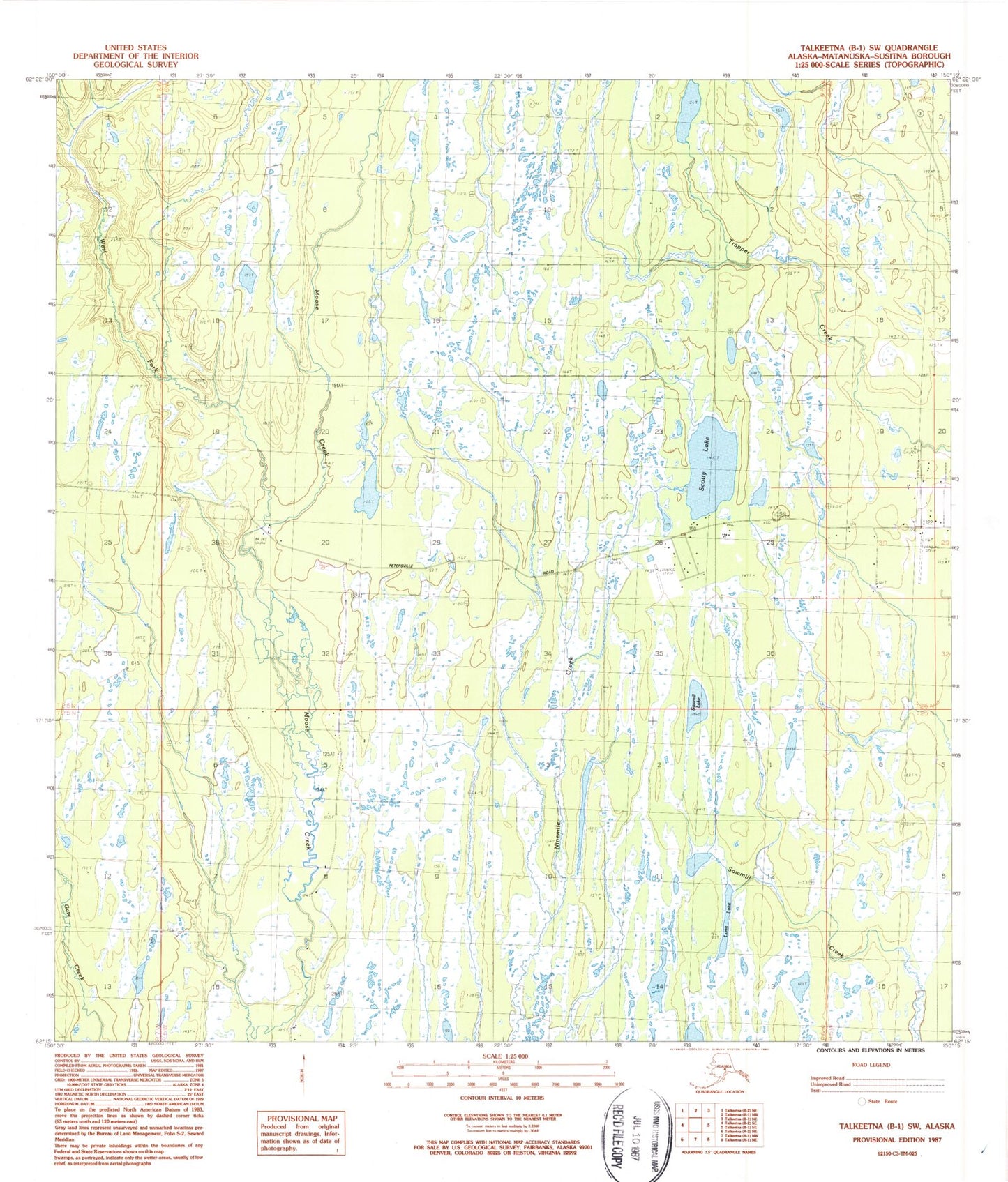 Classic USGS Talkeetna B-1 SW Alaska 7.5'x7.5' Topo Map Image