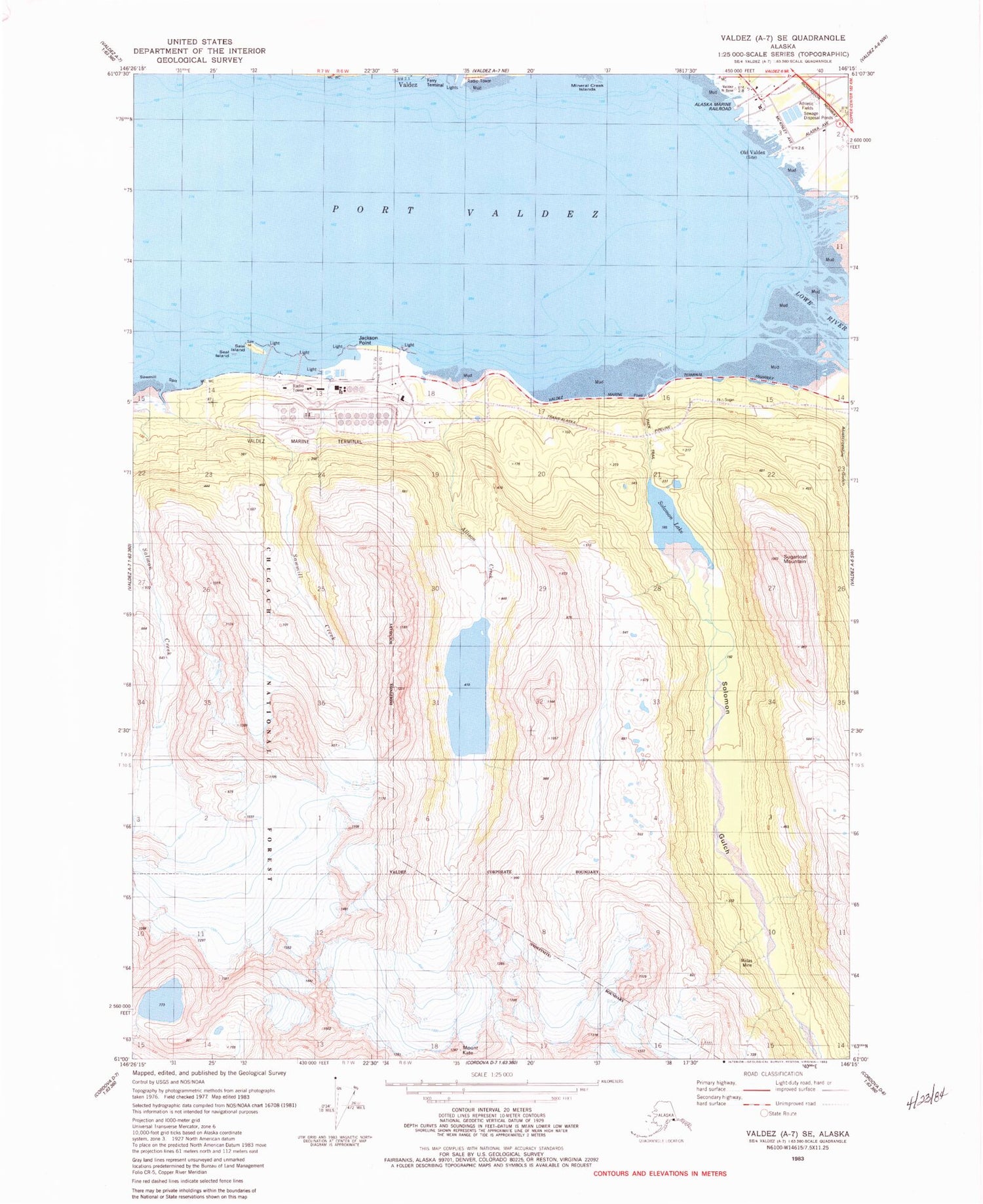 Classic USGS Valdez A-7 SE Alaska 7.5'x7.5' Topo Map Image