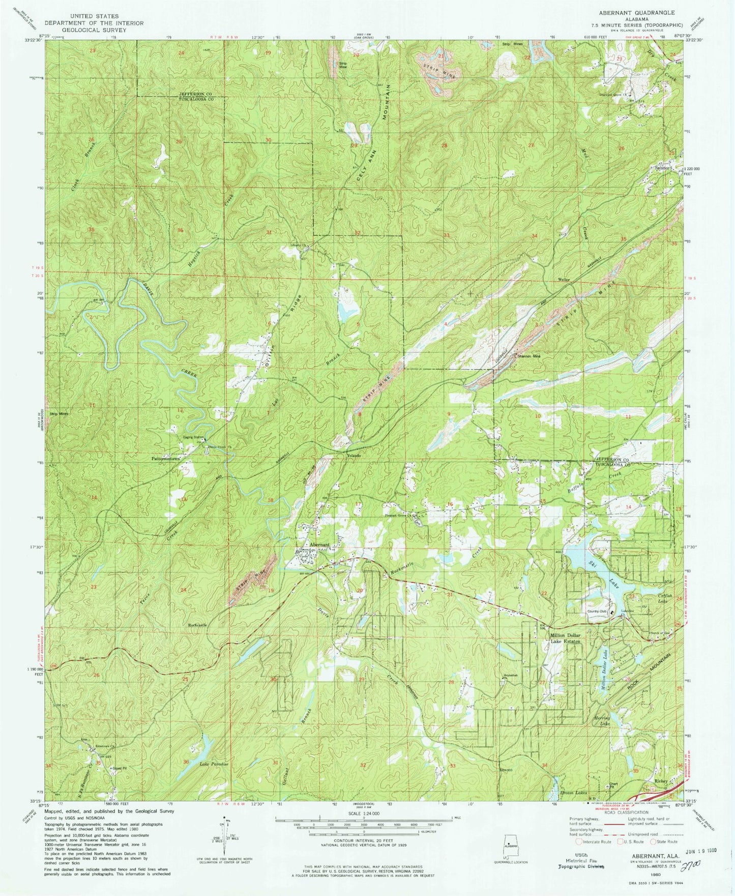 Classic USGS Abernant Alabama 7.5'x7.5' Topo Map Image