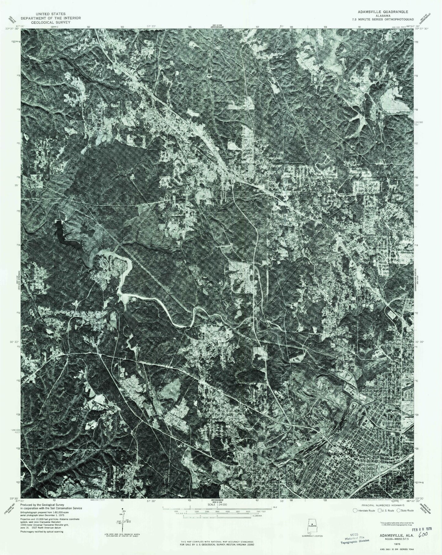 Classic USGS Adamsville Alabama 7.5'x7.5' Topo Map Image