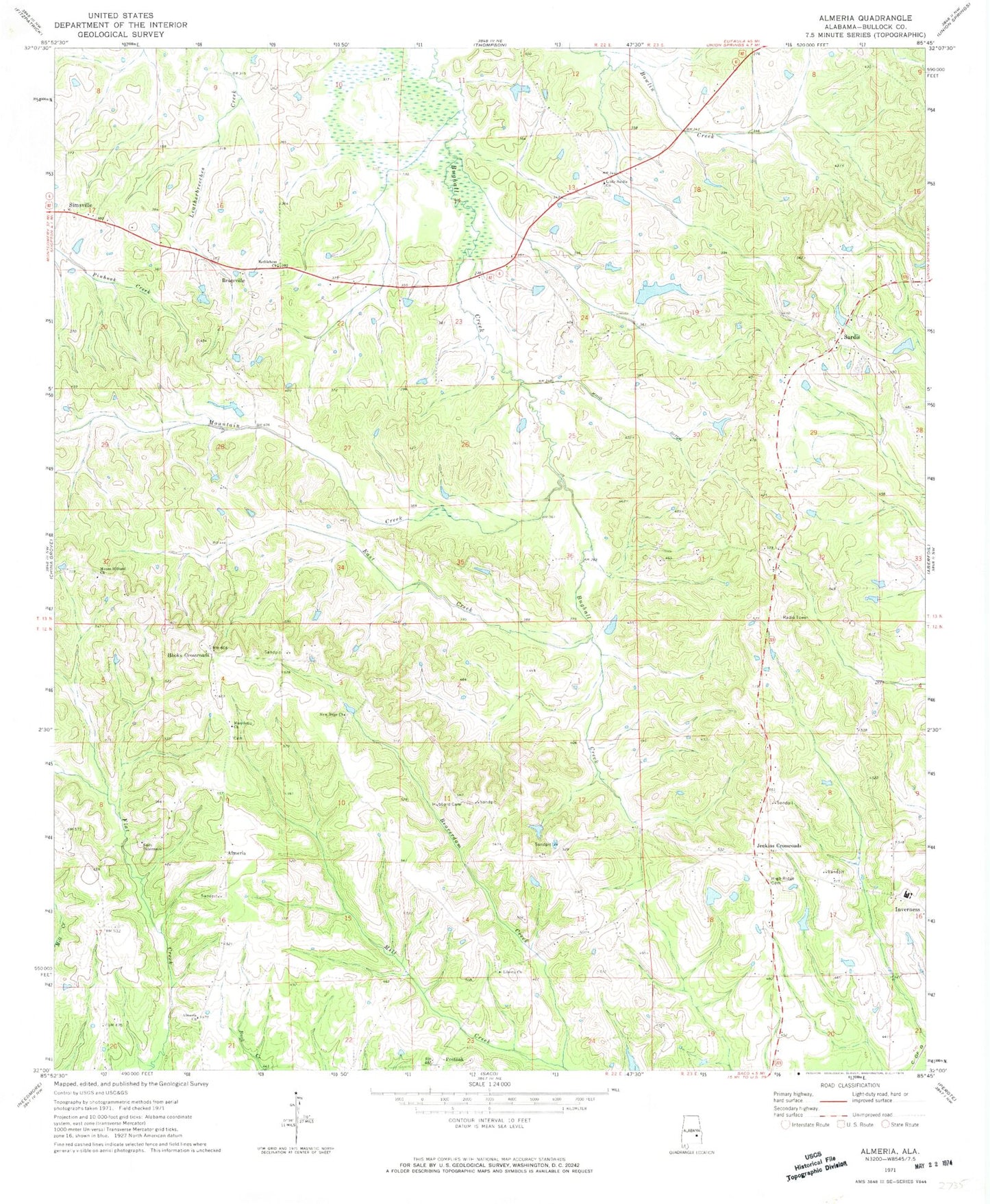 Classic USGS Almeria Alabama 7.5'x7.5' Topo Map Image