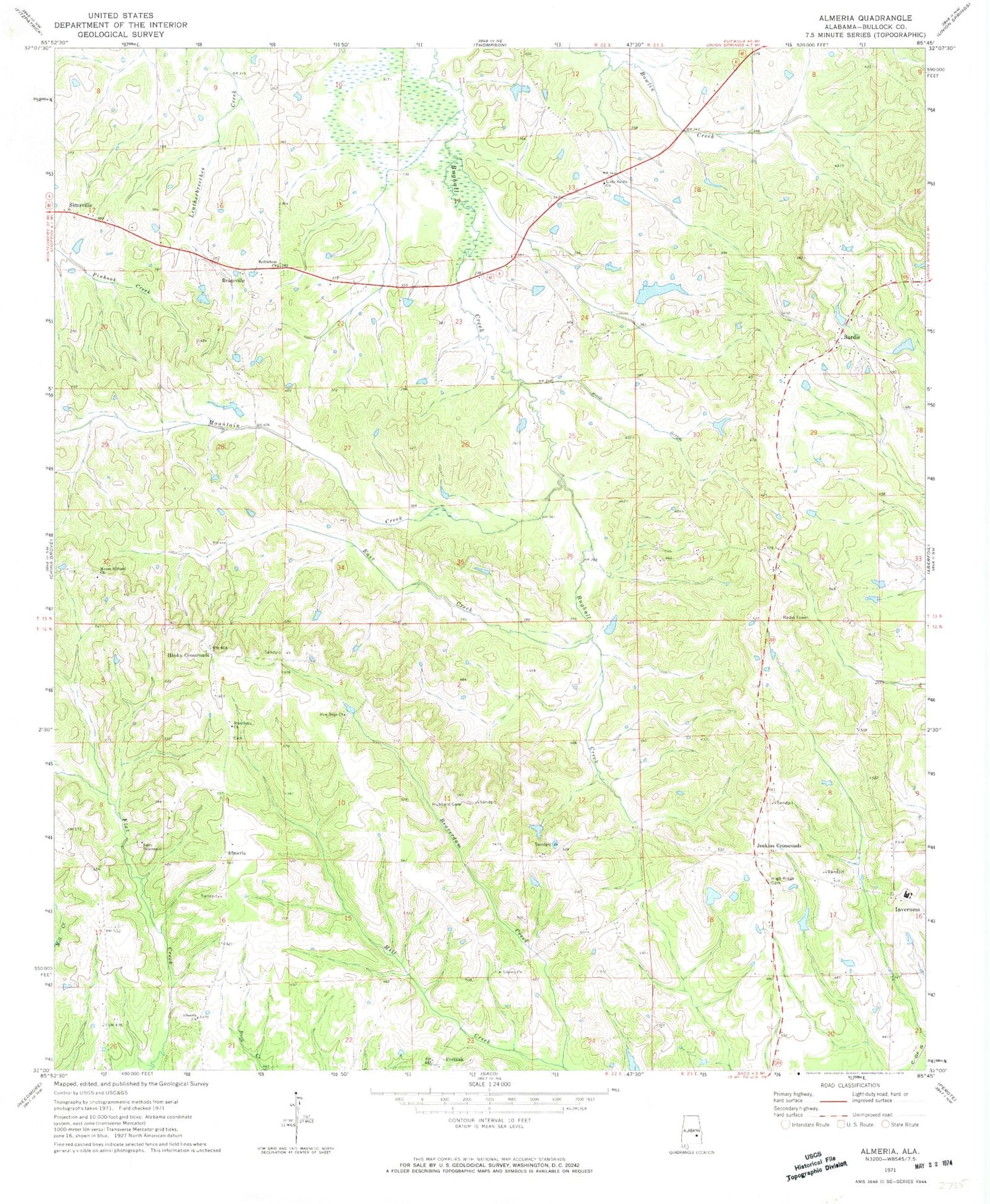 Classic USGS Almeria Alabama 7.5'x7.5' Topo Map Image