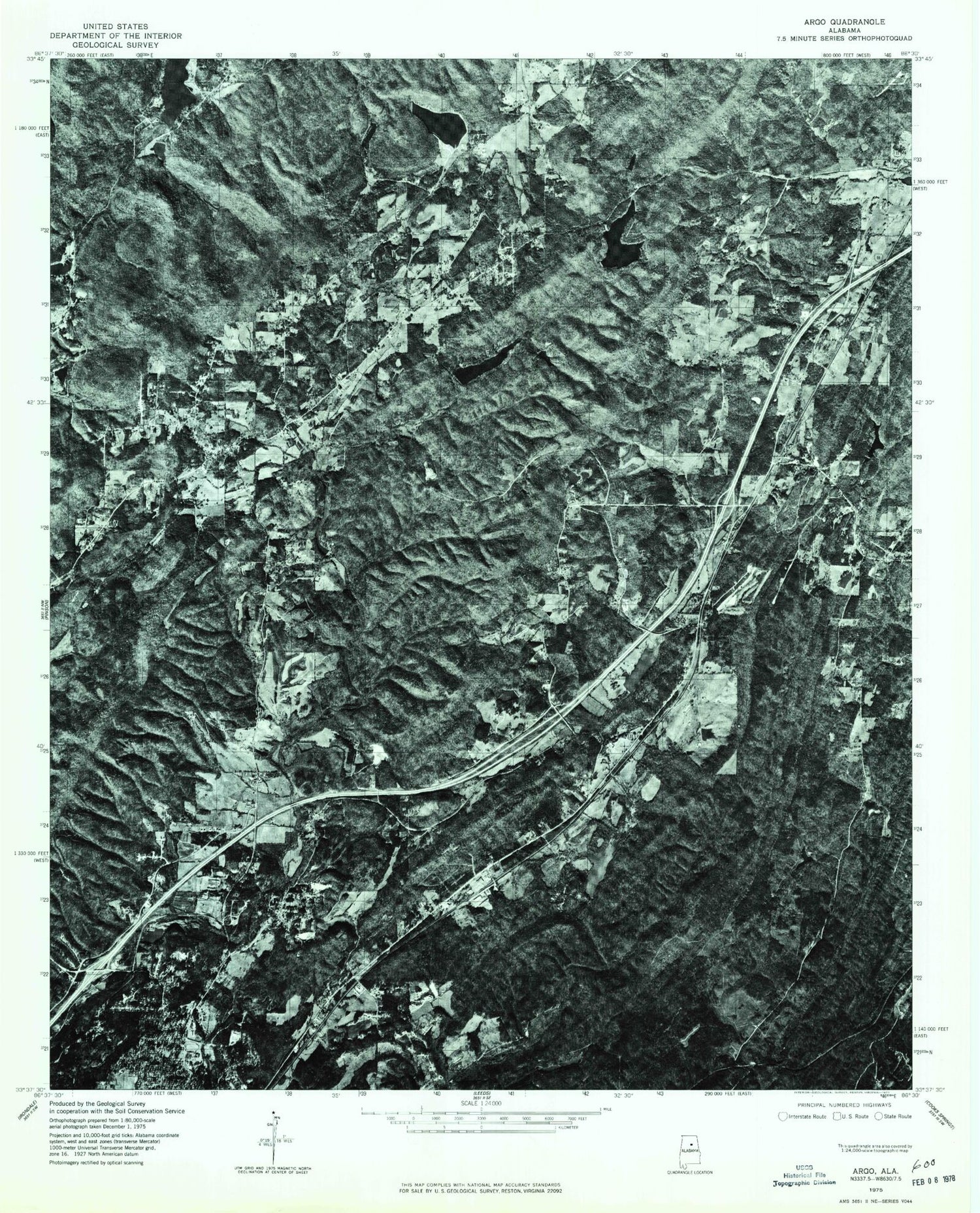Classic USGS Argo Alabama 7.5'x7.5' Topo Map Image