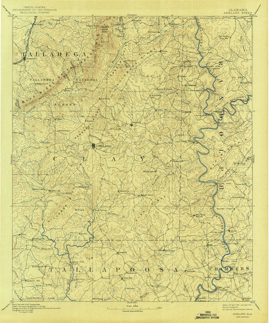 Historic 1891 Ashland Alabama 30'x30' Topo Map Image