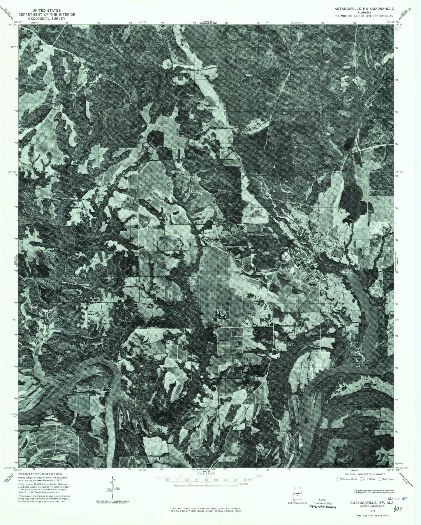 Classic USGS Autaugaville Alabama 7.5'x7.5' Topo Map Image