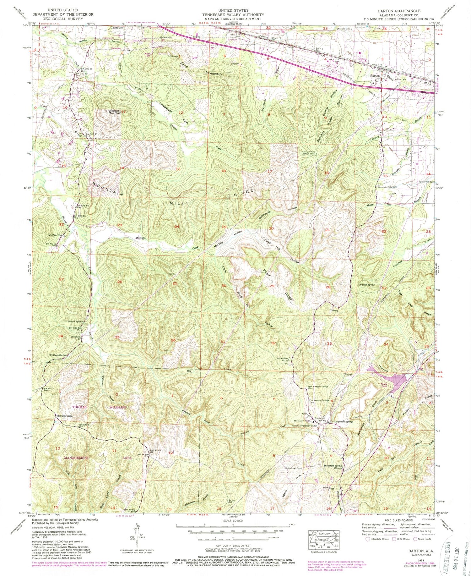 Classic USGS Barton Alabama 7.5'x7.5' Topo Map Image