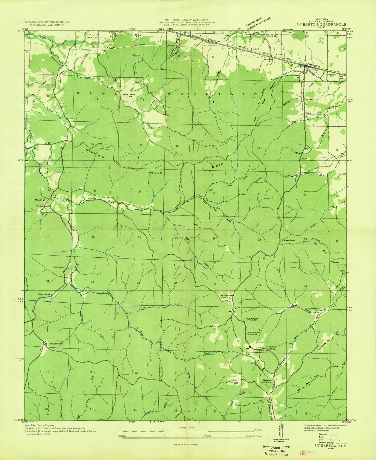 Classic USGS Barton Alabama 7.5'x7.5' Topo Map Image