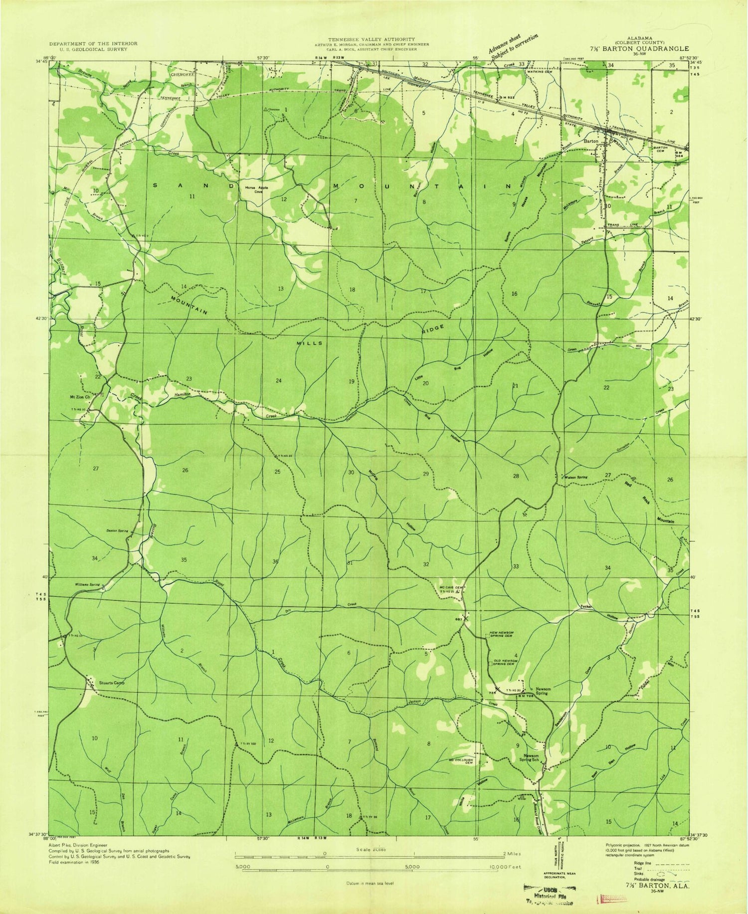 Classic USGS Barton Alabama 7.5'x7.5' Topo Map Image