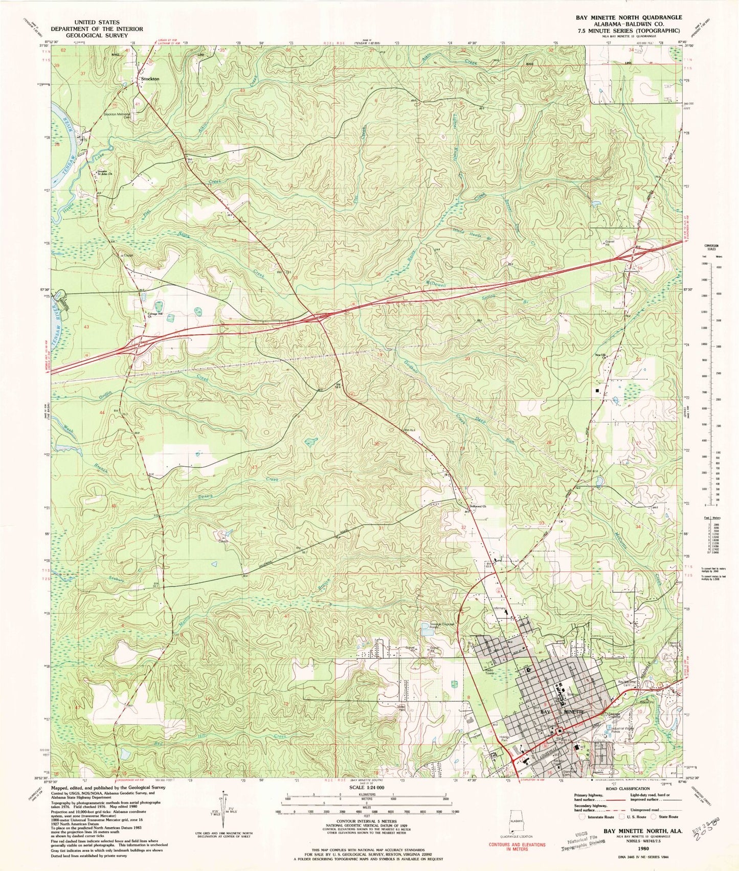 Classic USGS Bay Minette North Alabama 7.5'x7.5' Topo Map Image