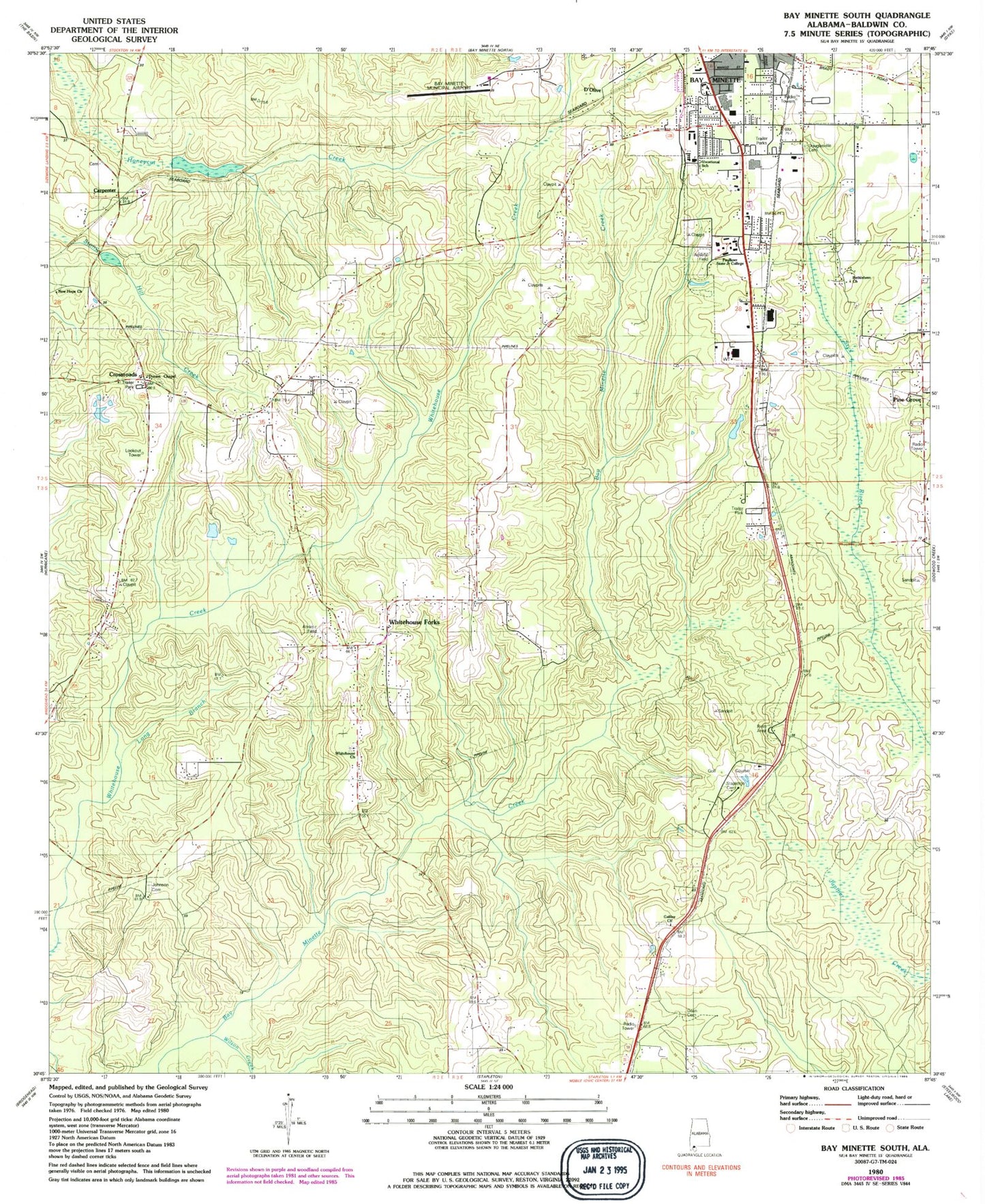 Classic USGS Bay Minette South Alabama 7.5'x7.5' Topo Map Image