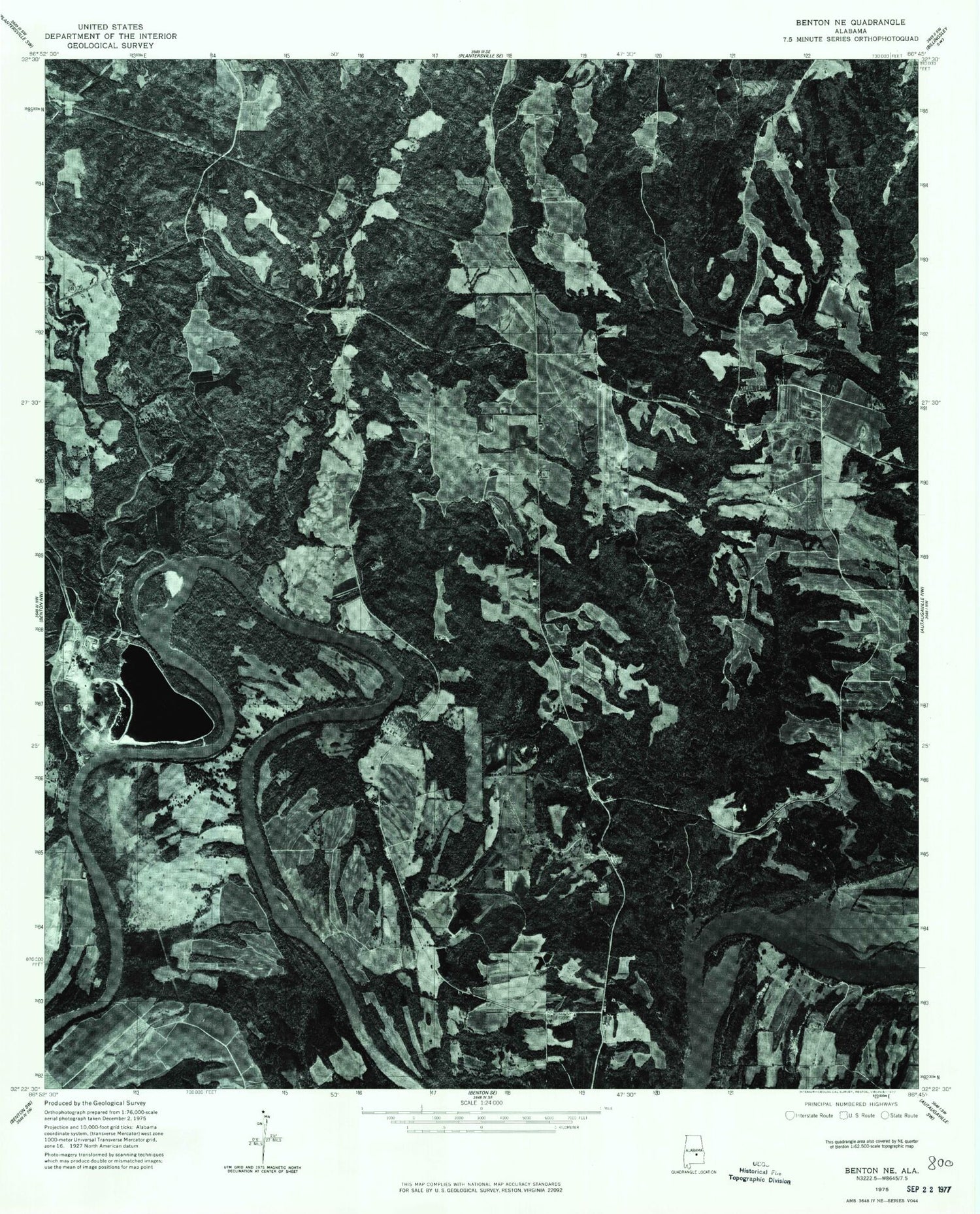 Classic USGS Durant Bend Alabama 7.5'x7.5' Topo Map Image