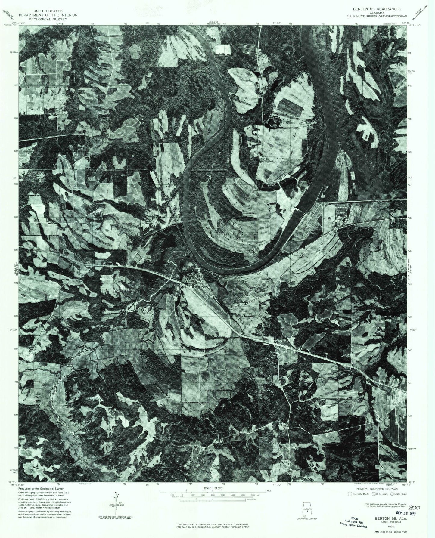 Classic USGS Benton Alabama 7.5'x7.5' Topo Map Image