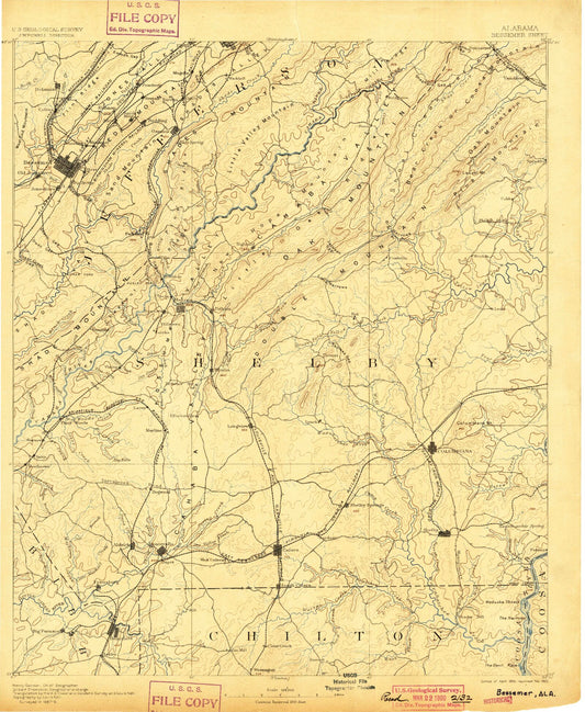 Historic 1892 Bessemer Alabama 30'x30' Topo Map Image