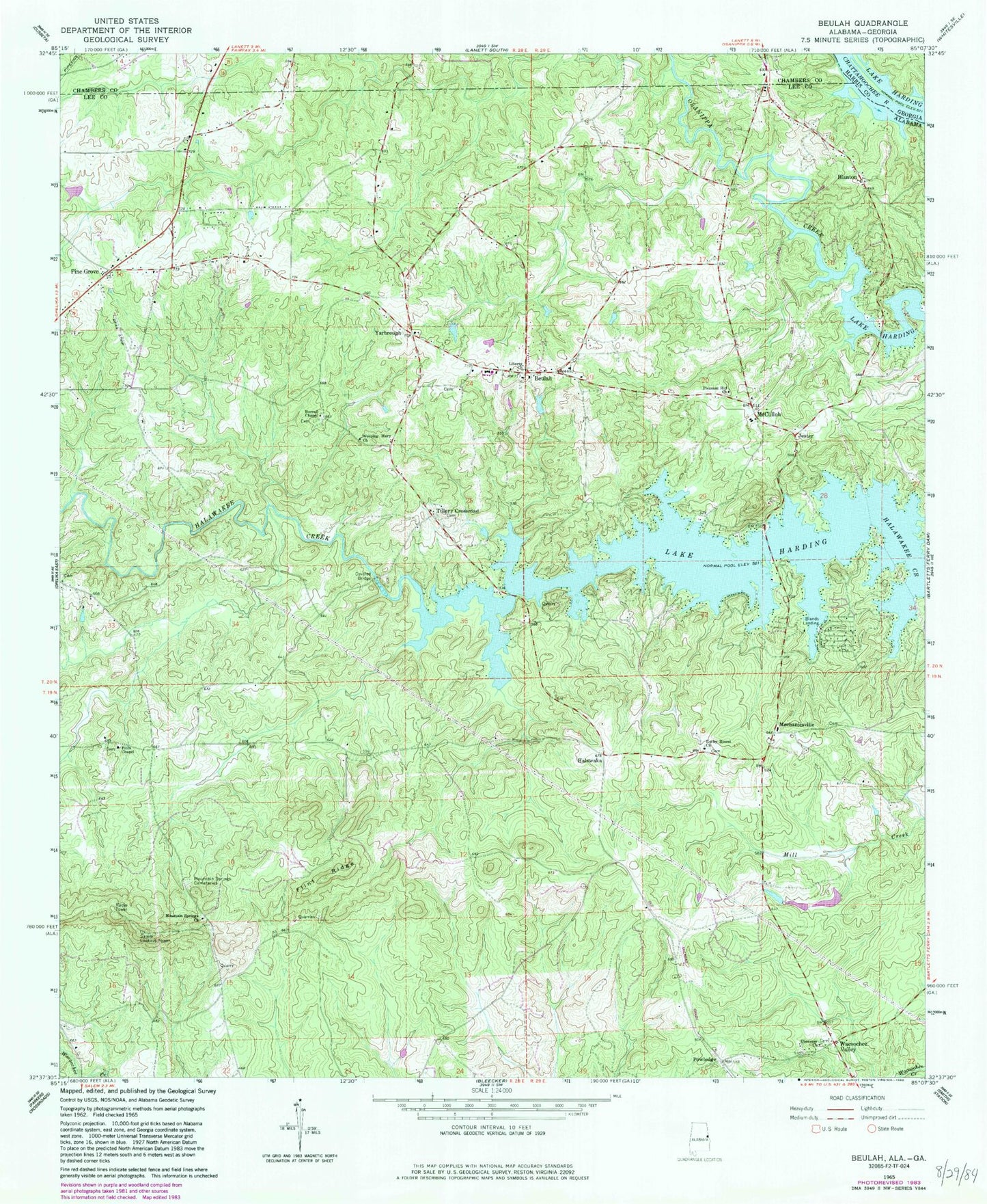Classic USGS Beulah Alabama 7.5'x7.5' Topo Map Image