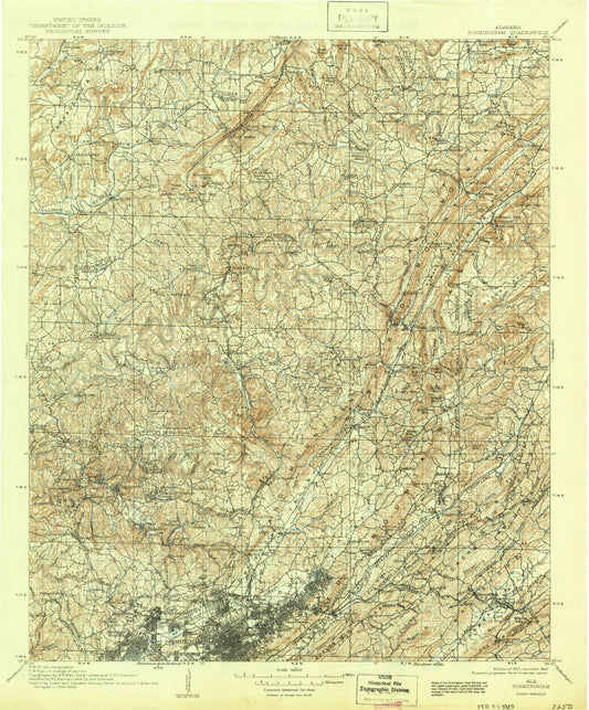 Historic 1907 Birmingham Alabama 30'x30' Topo Map Image