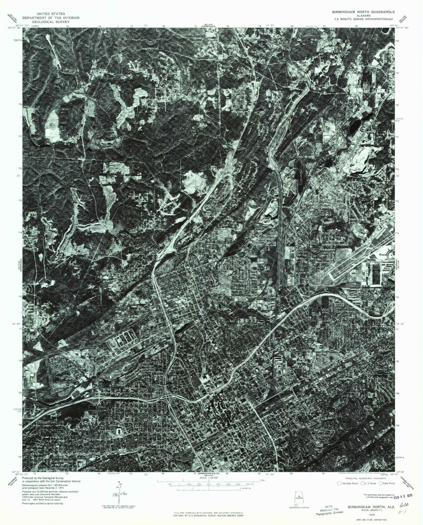 Classic USGS Birmingham North Alabama 7.5'x7.5' Topo Map Image