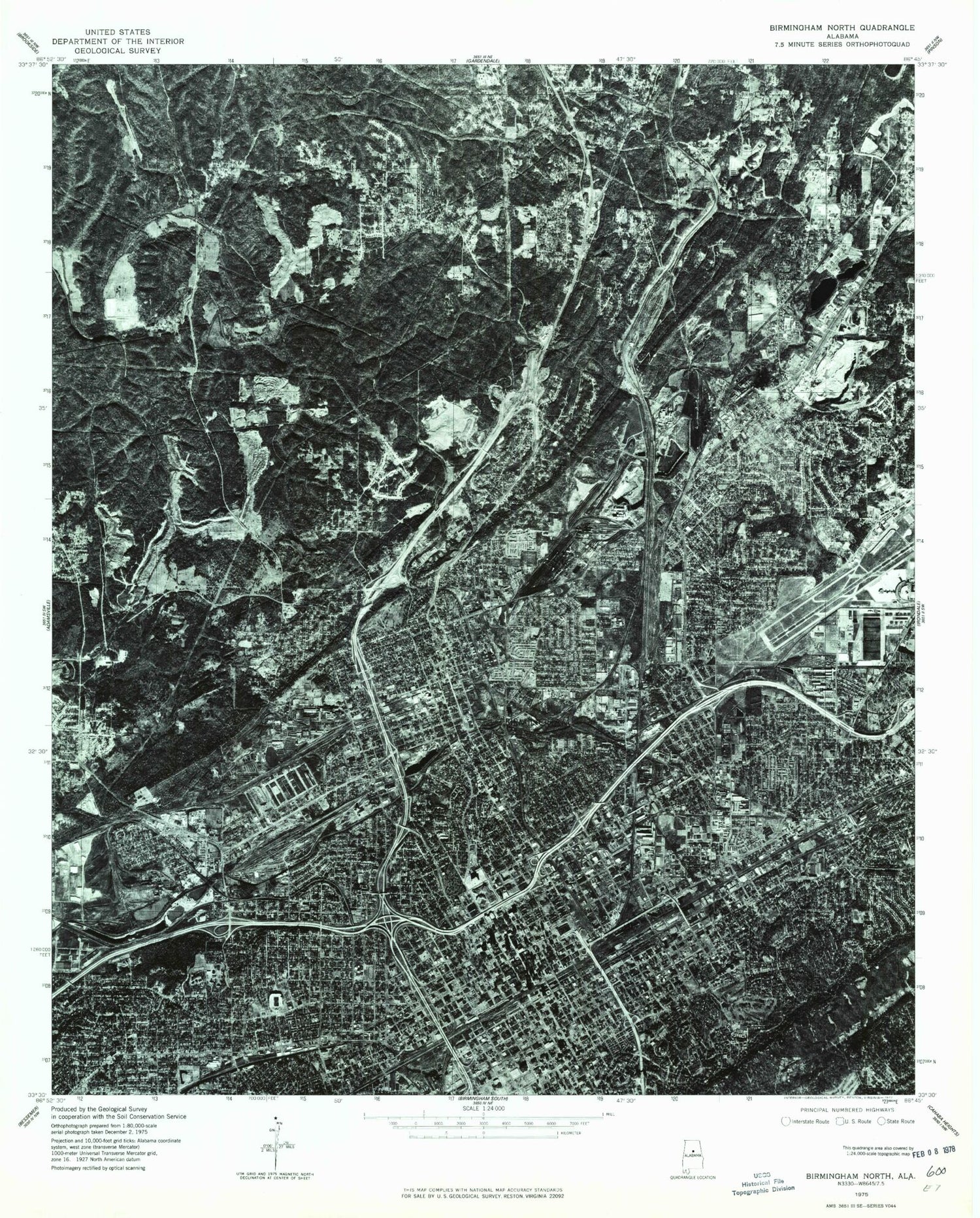 Classic USGS Birmingham North Alabama 7.5'x7.5' Topo Map Image