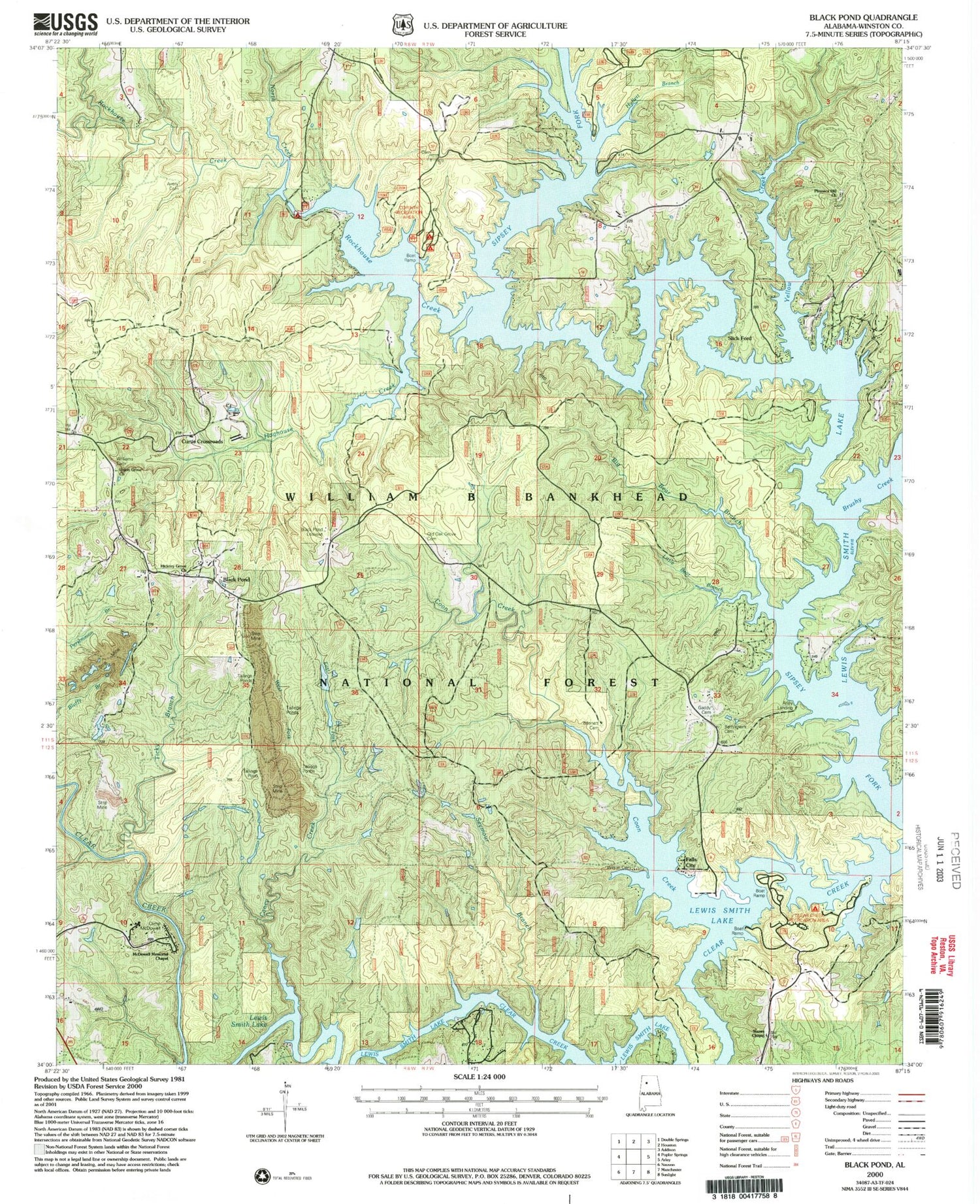 Classic USGS Black Pond Alabama 7.5'x7.5' Topo Map Image
