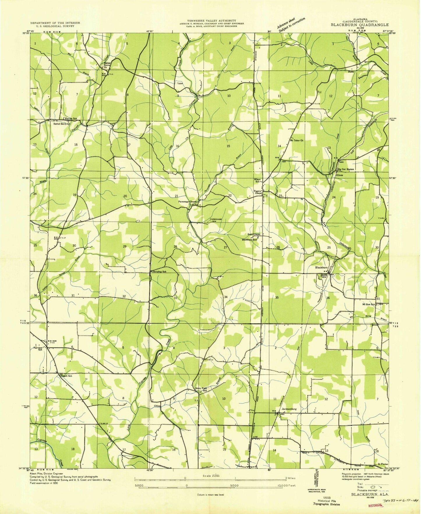 Classic USGS Blackburn Alabama 7.5'x7.5' Topo Map Image