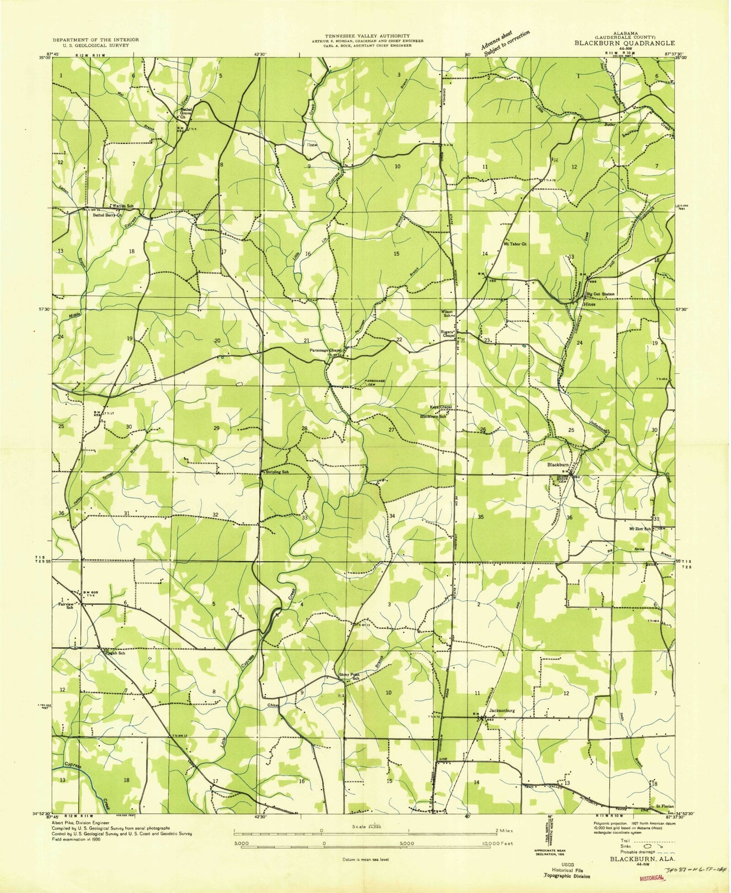 Classic USGS Blackburn Alabama 7.5'x7.5' Topo Map Image