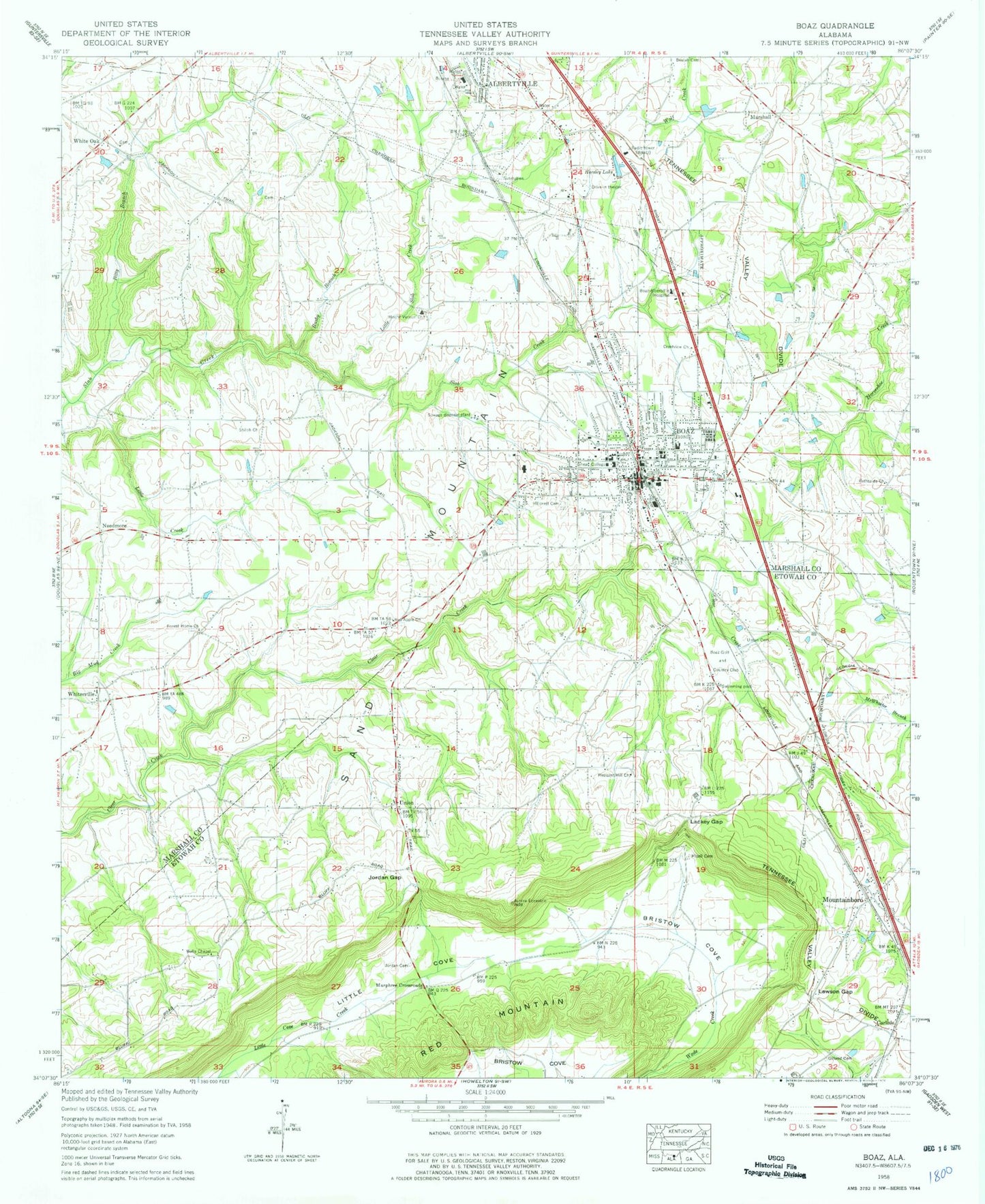 Classic USGS Boaz Alabama 7.5'x7.5' Topo Map Image