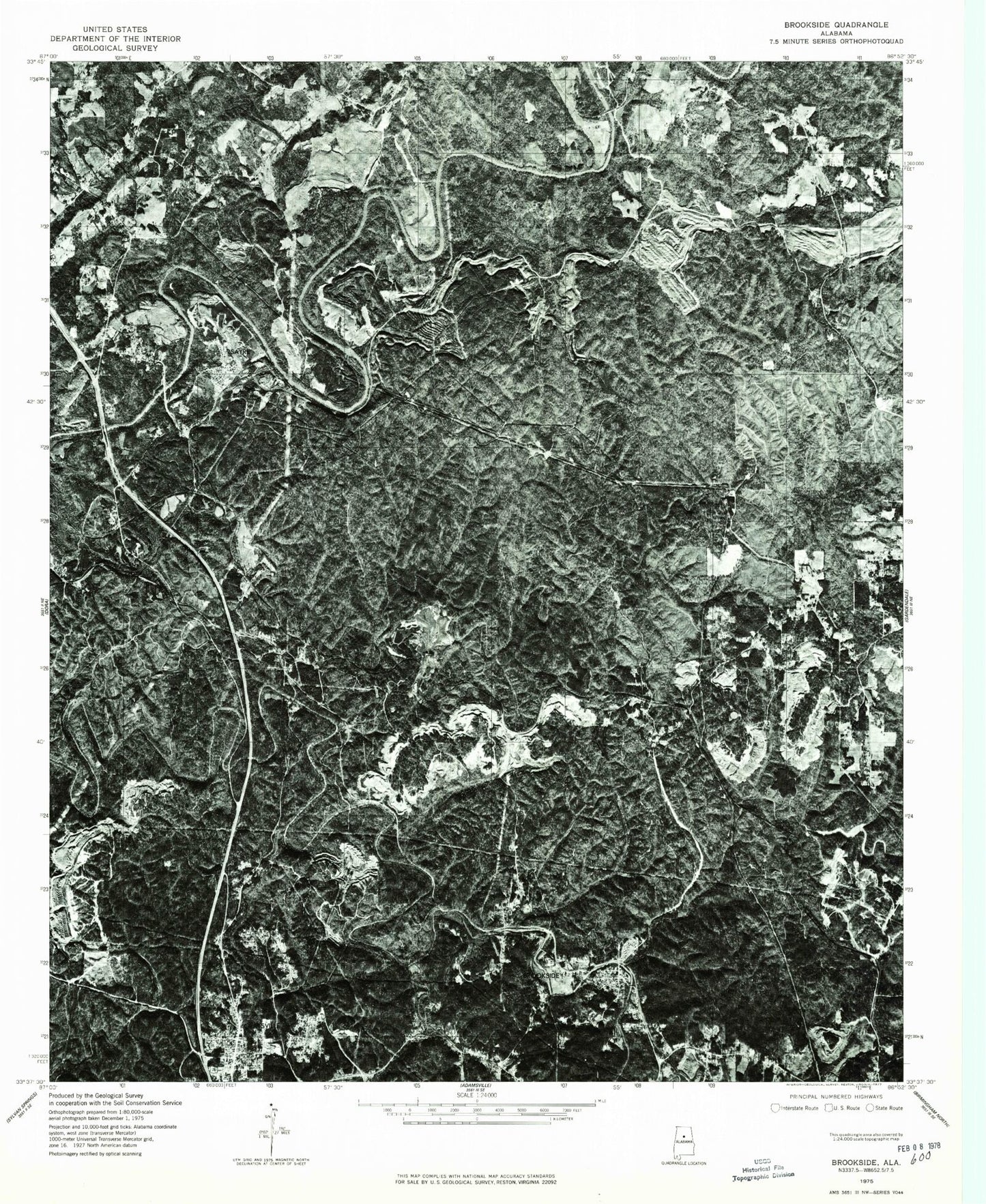 Classic USGS Brookside Alabama 7.5'x7.5' Topo Map Image