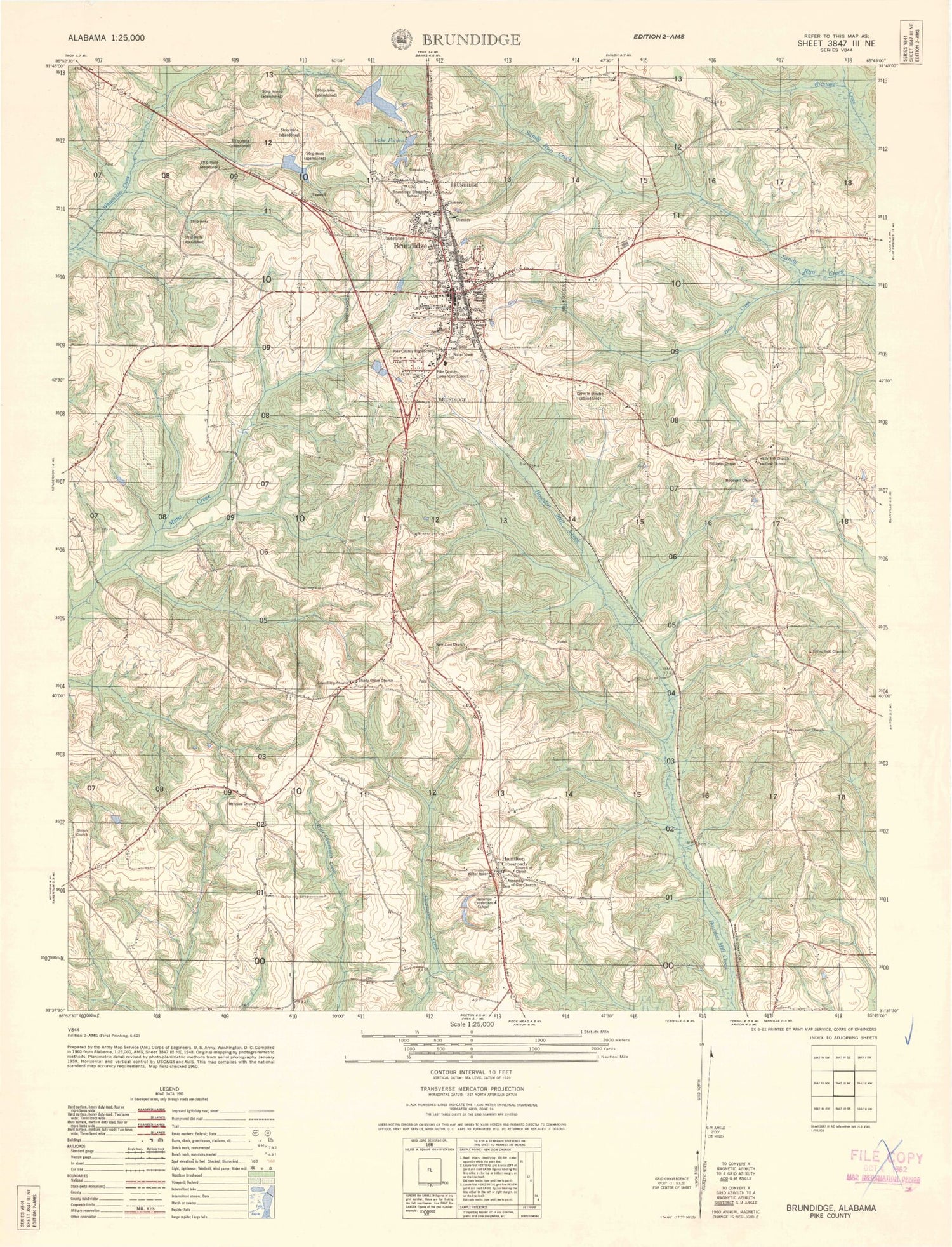 Classic USGS Brundidge Alabama 7.5'x7.5' Topo Map Image