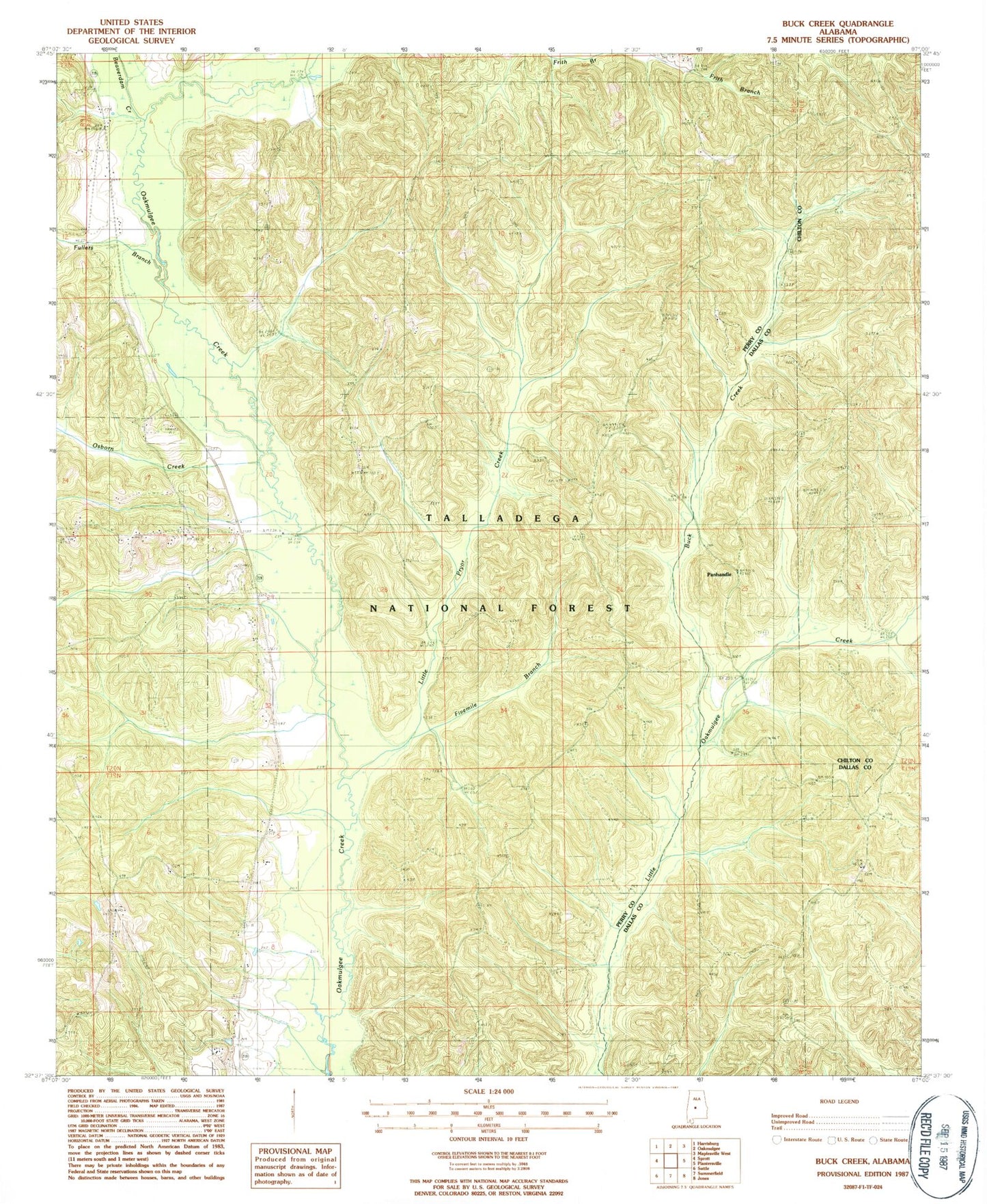 Classic USGS Buck Creek Alabama 7.5'x7.5' Topo Map Image
