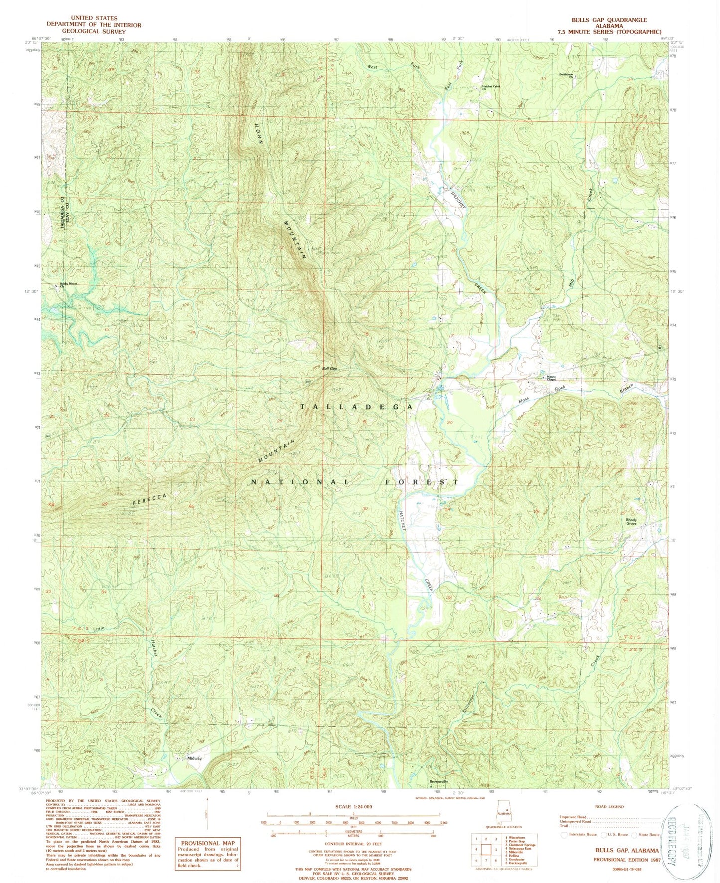 Classic USGS Bulls Gap Alabama 7.5'x7.5' Topo Map Image
