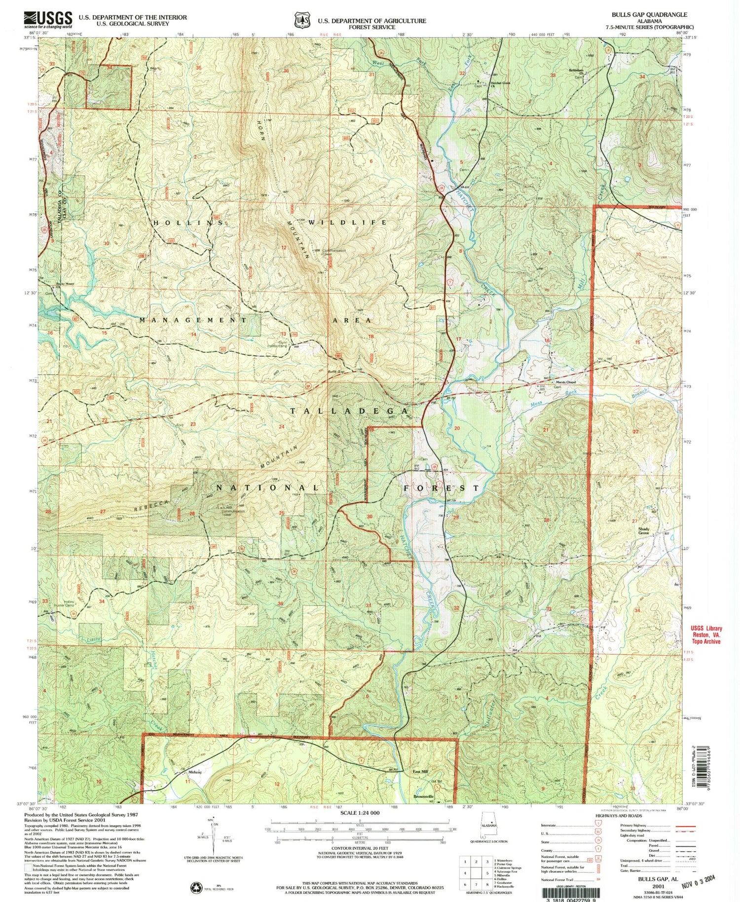 Classic USGS Bulls Gap Alabama 7.5'x7.5' Topo Map Image