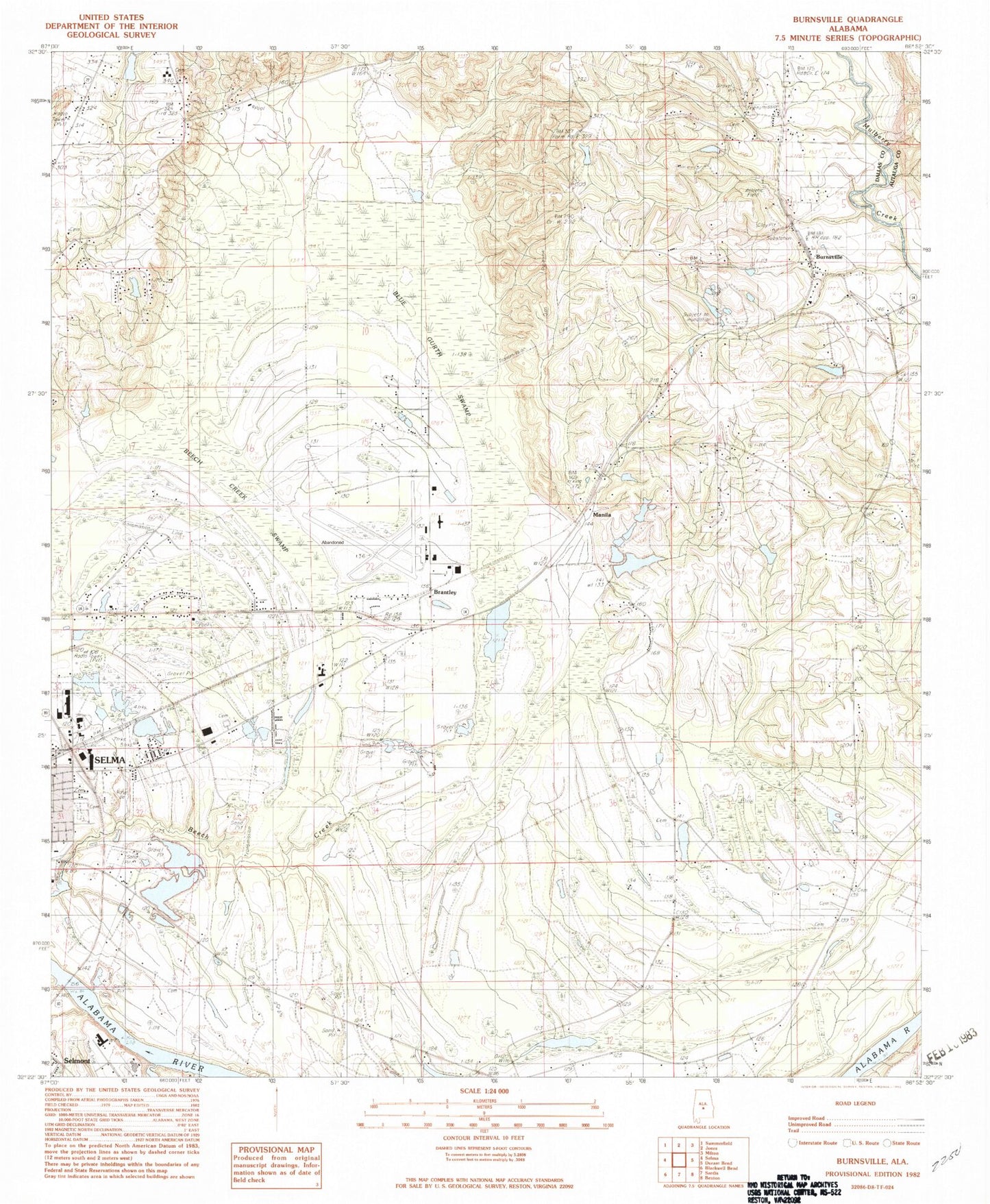 Classic USGS Burnsville Alabama 7.5'x7.5' Topo Map Image