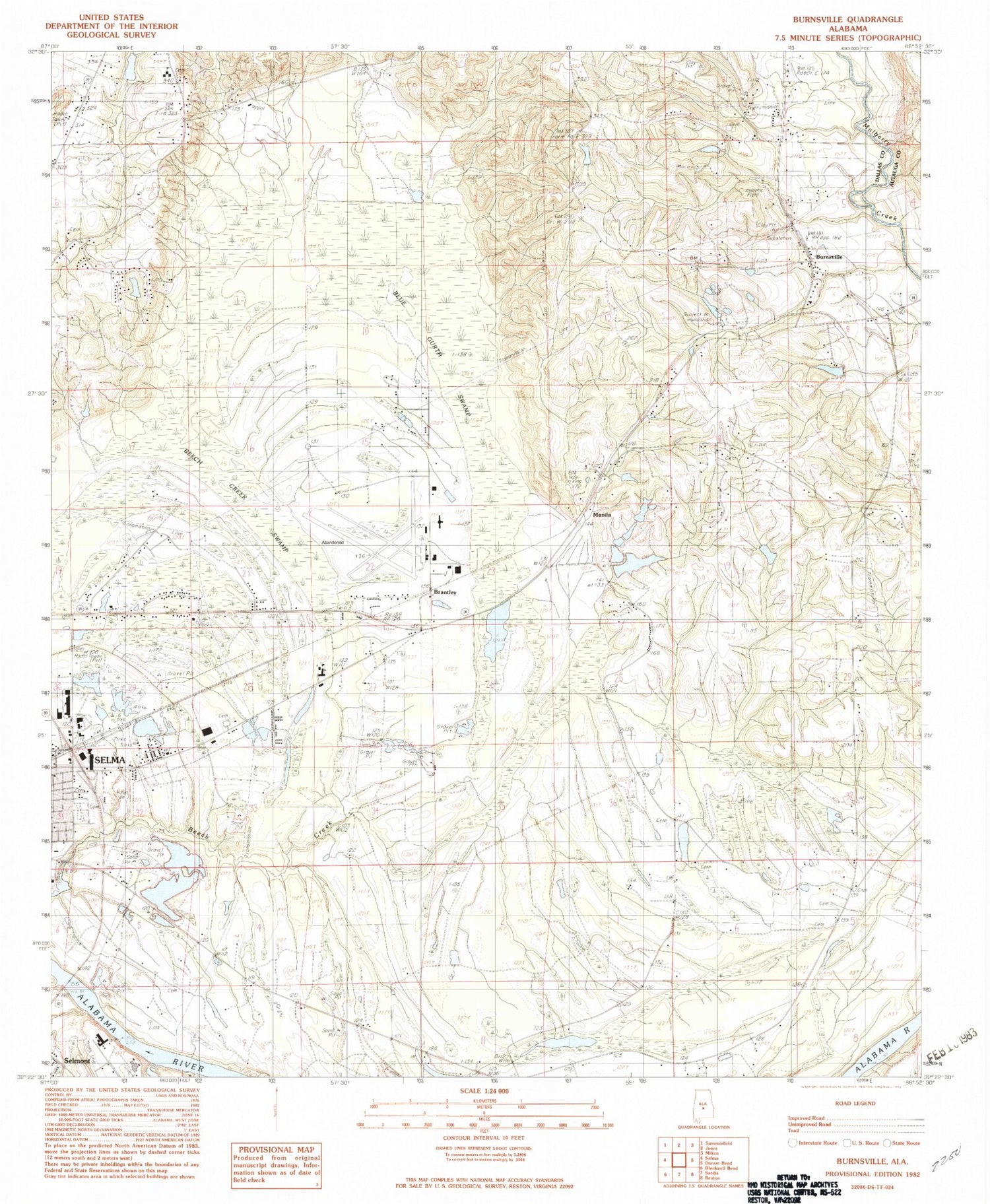 Classic USGS Burnsville Alabama 7.5'x7.5' Topo Map Image