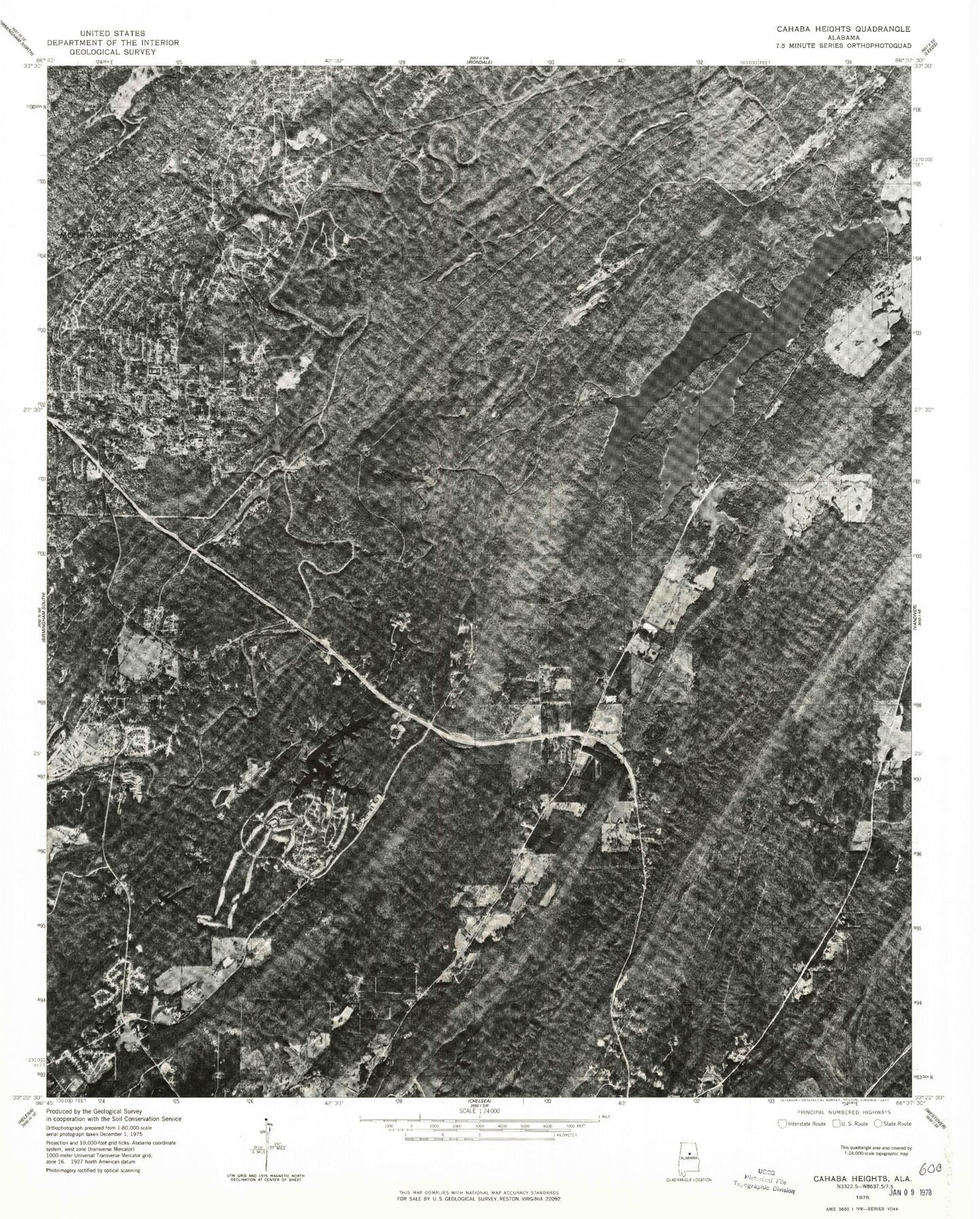 Classic USGS Cahaba Heights Alabama 7.5'x7.5' Topo Map Image