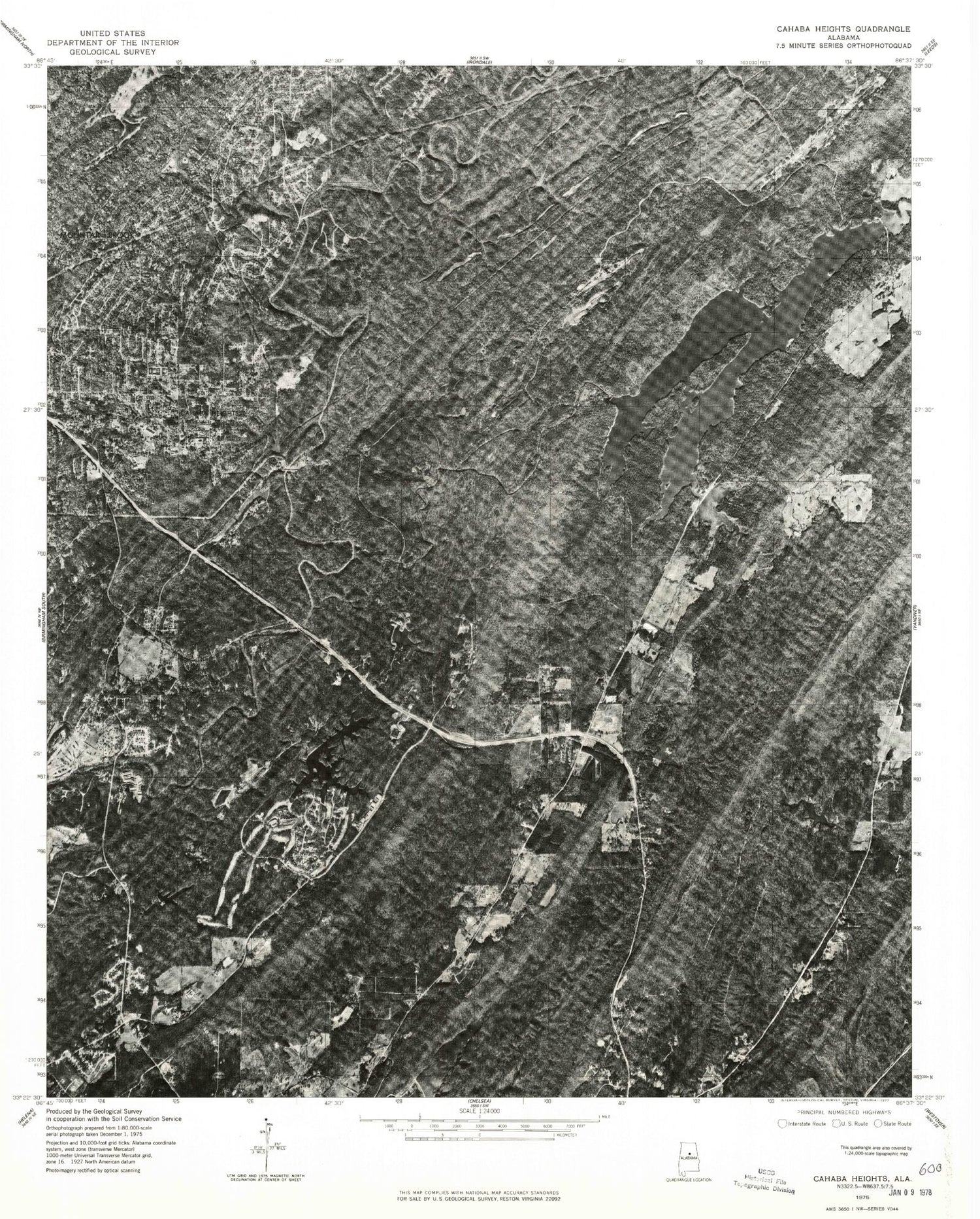 Classic USGS Cahaba Heights Alabama 7.5'x7.5' Topo Map Image