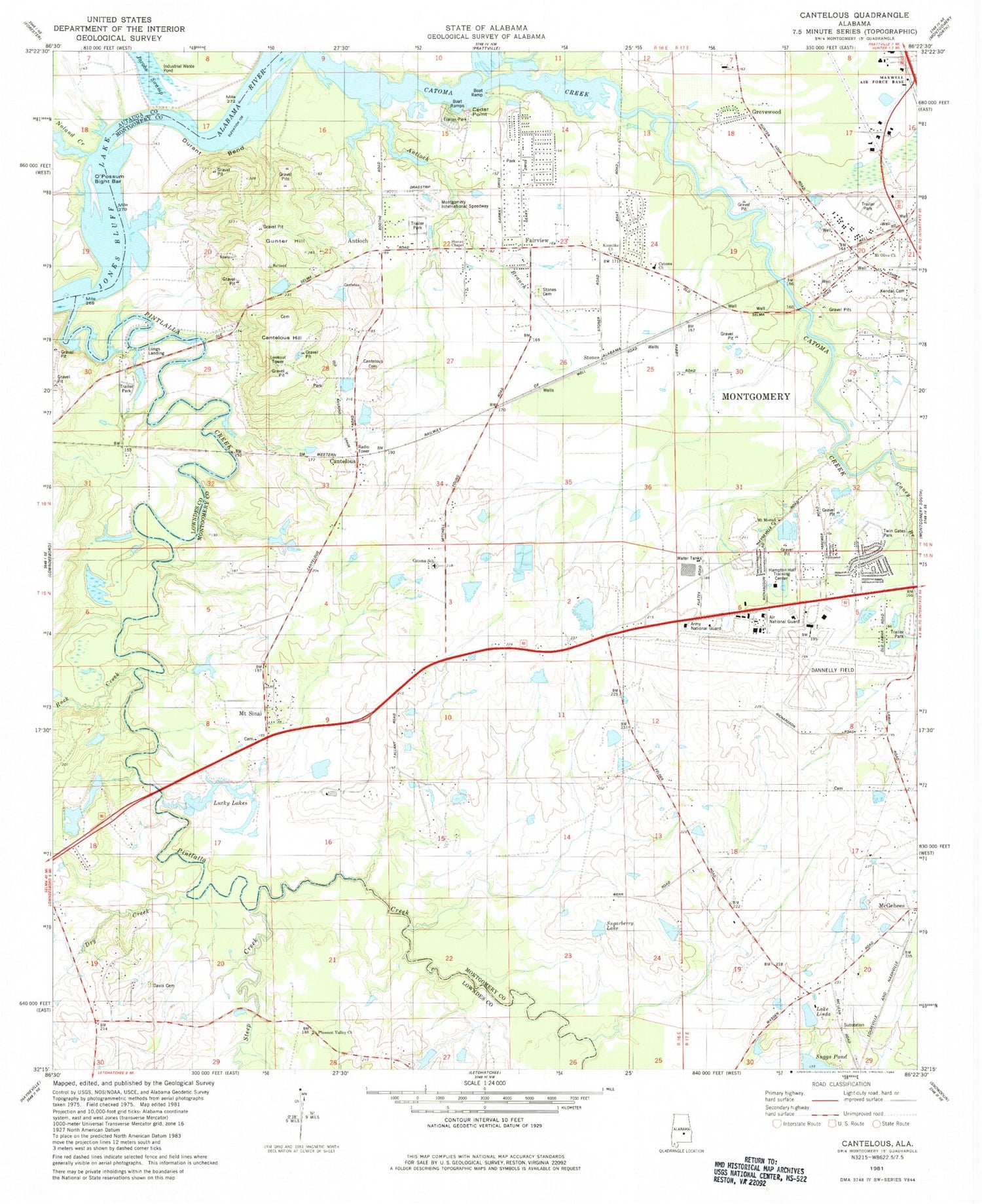 Classic USGS Cantelous Alabama 7.5'x7.5' Topo Map Image