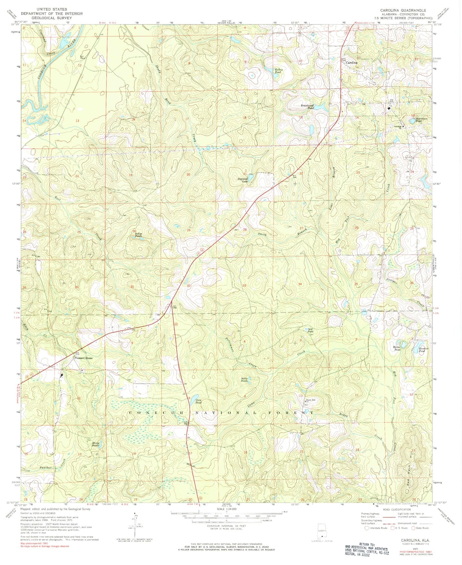 Classic USGS Carolina Alabama 7.5'x7.5' Topo Map Image