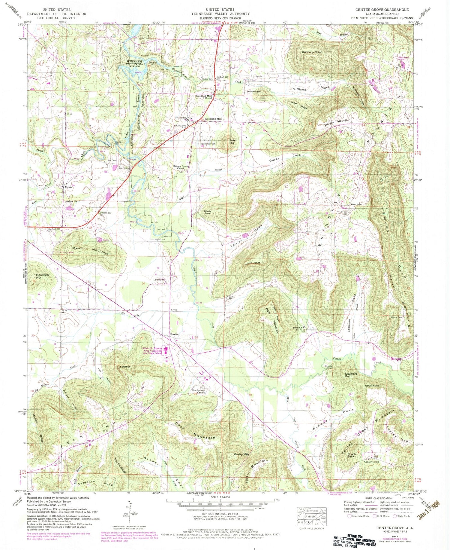 Classic USGS Center Grove Alabama 7.5'x7.5' Topo Map Image