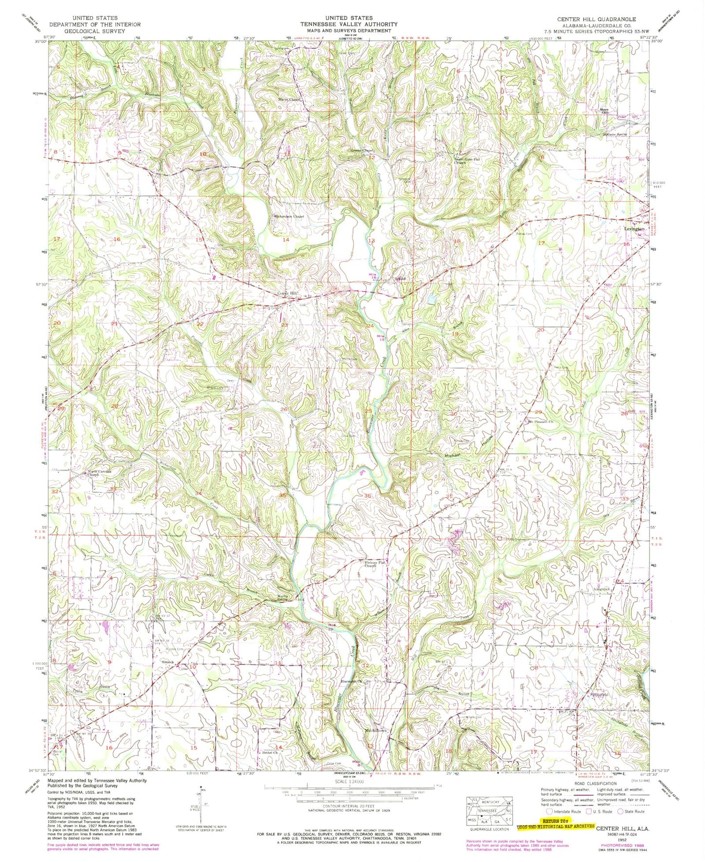 Classic USGS Center Hill Alabama 7.5'x7.5' Topo Map Image