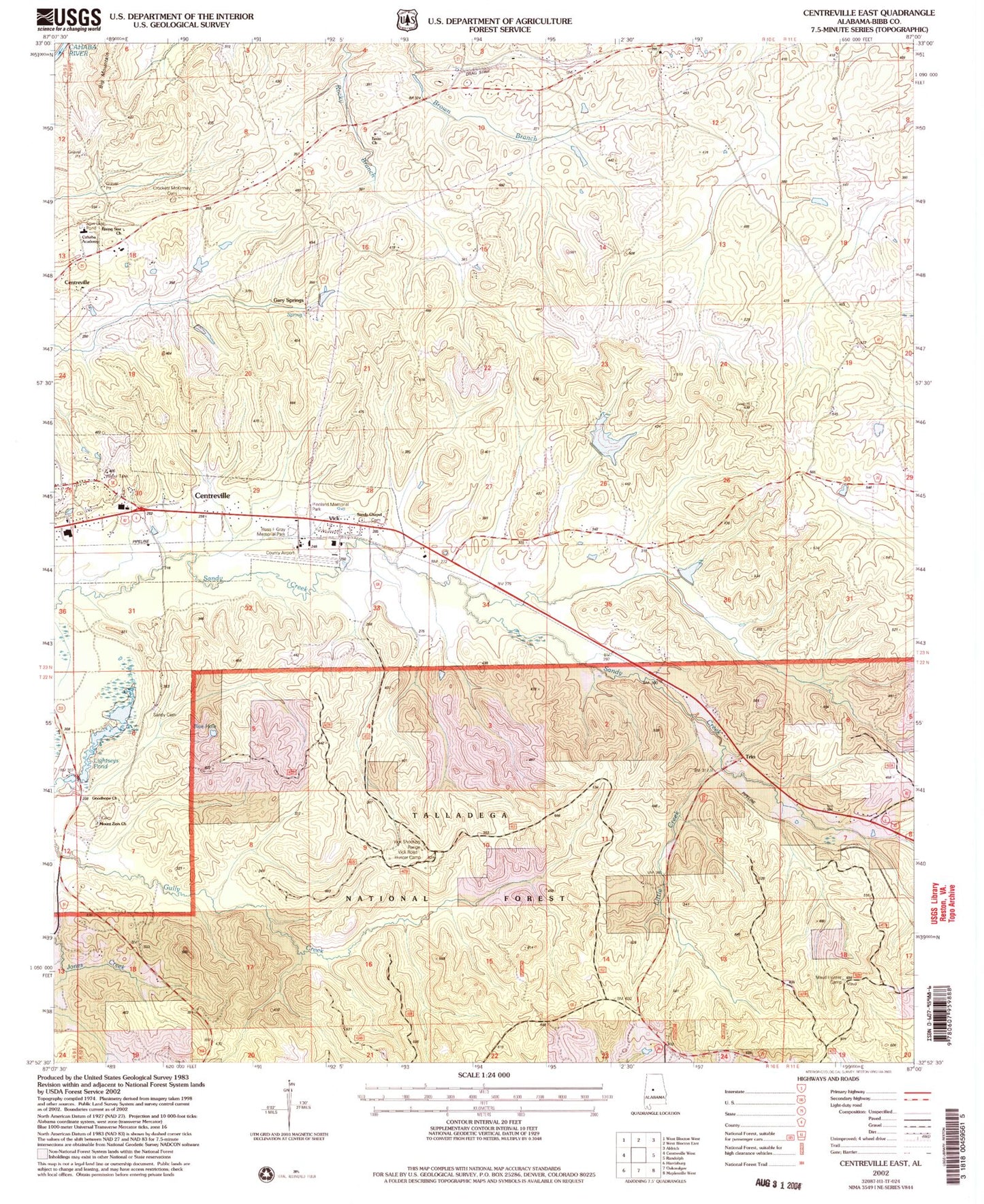Classic USGS Centreville East Alabama 7.5'x7.5' Topo Map Image