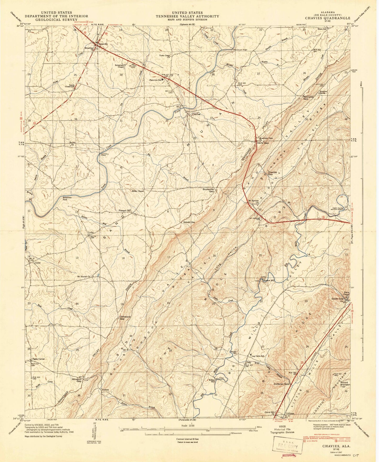 Classic USGS Chavies Alabama 7.5'x7.5' Topo Map Image