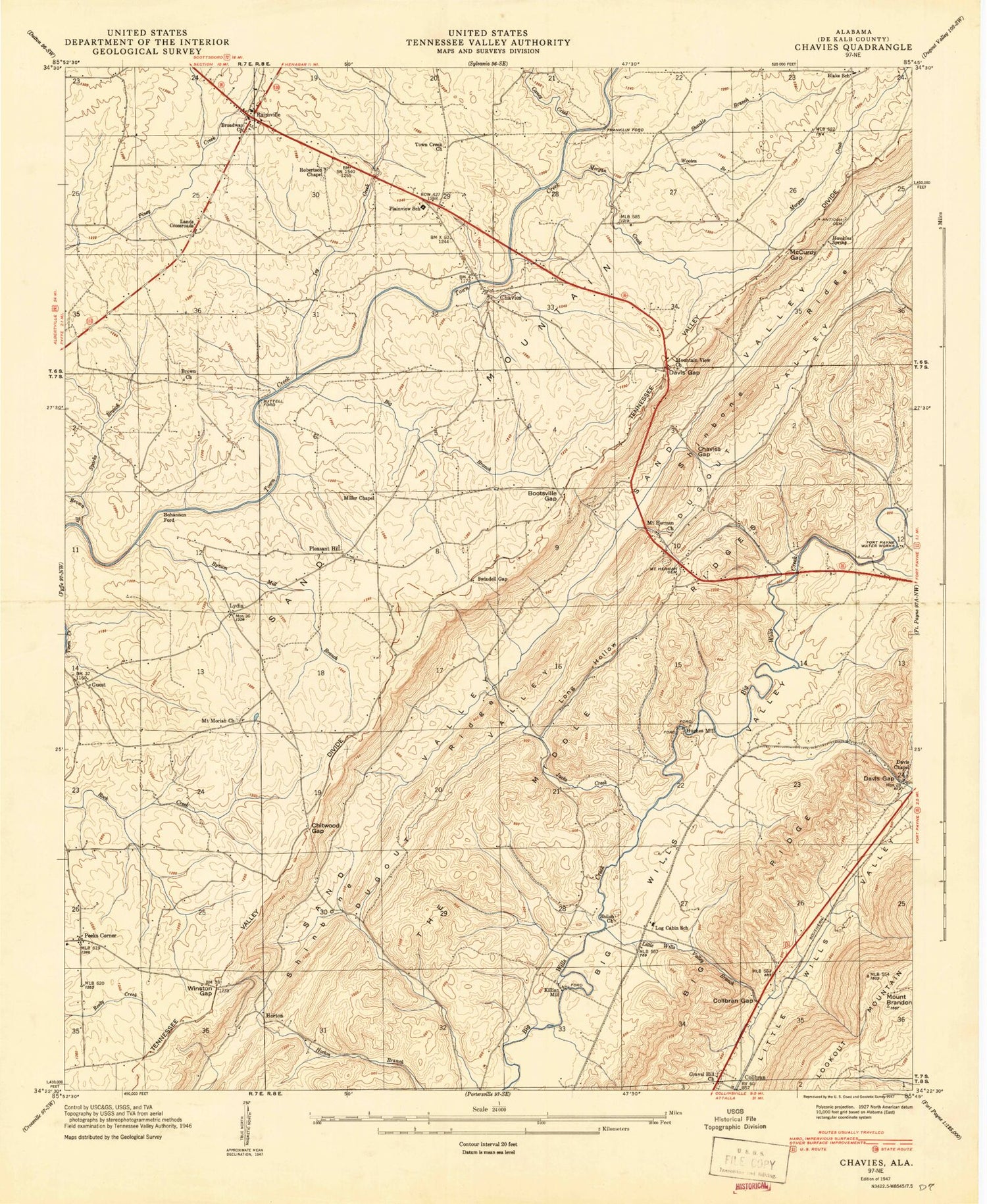Classic USGS Chavies Alabama 7.5'x7.5' Topo Map Image