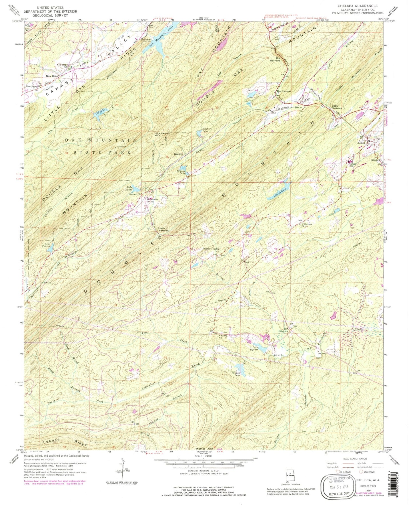Classic USGS Chelsea Alabama 7.5'x7.5' Topo Map Image