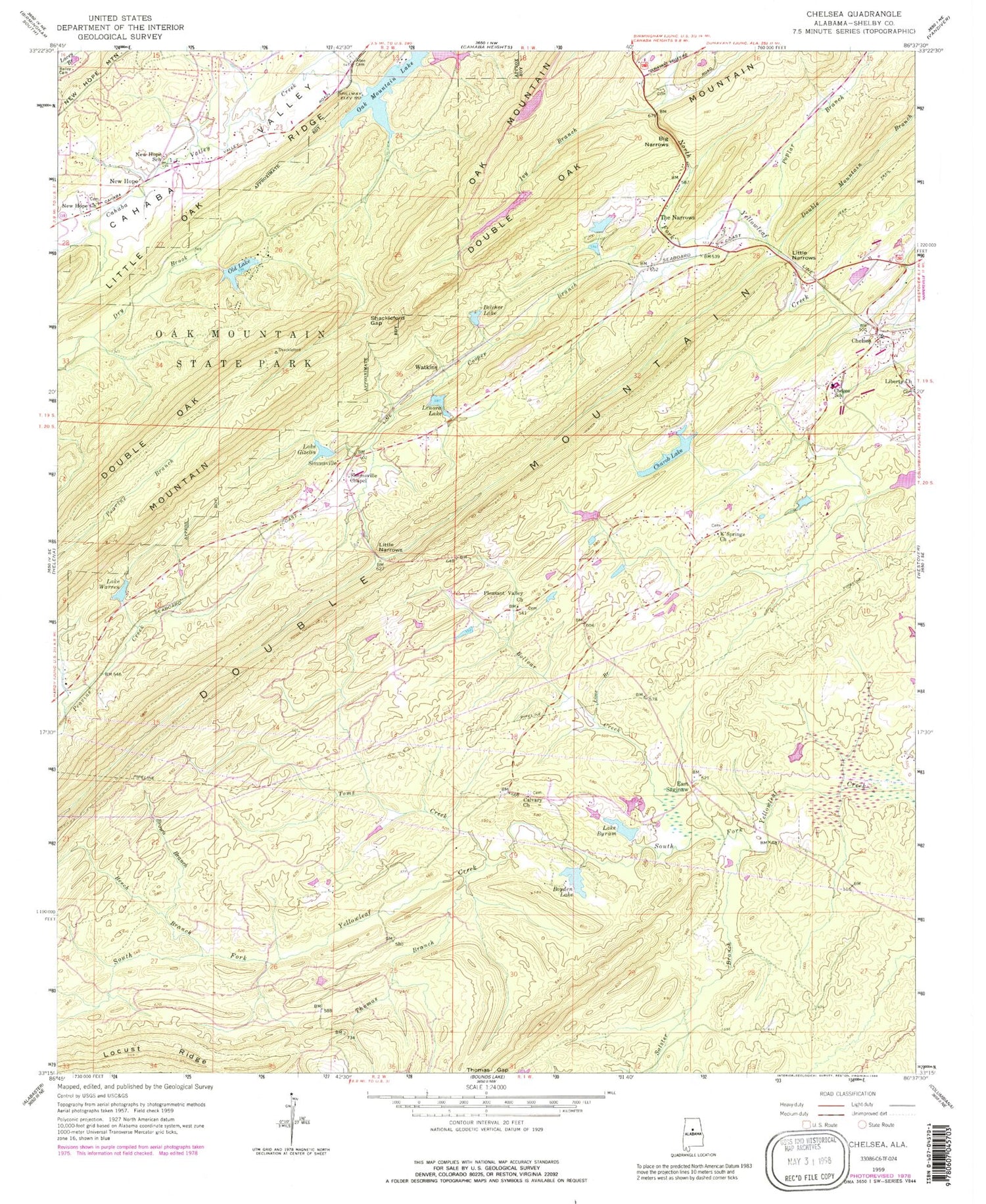 Classic USGS Chelsea Alabama 7.5'x7.5' Topo Map Image