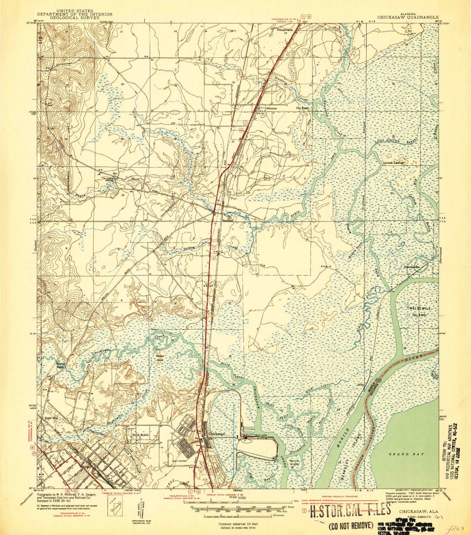 Classic USGS Chickasaw Alabama 7.5'x7.5' Topo Map Image