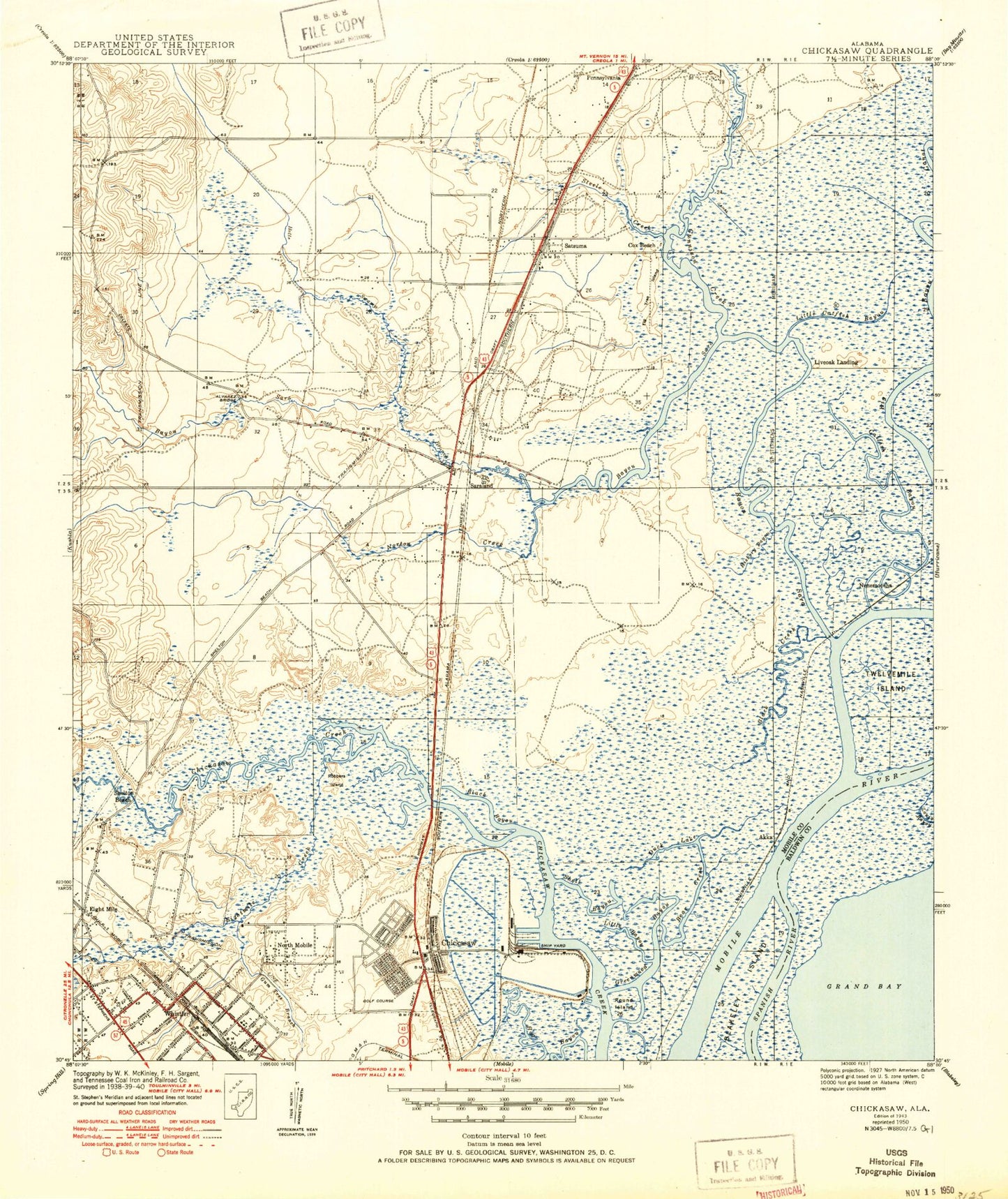 Classic USGS Chickasaw Alabama 7.5'x7.5' Topo Map Image