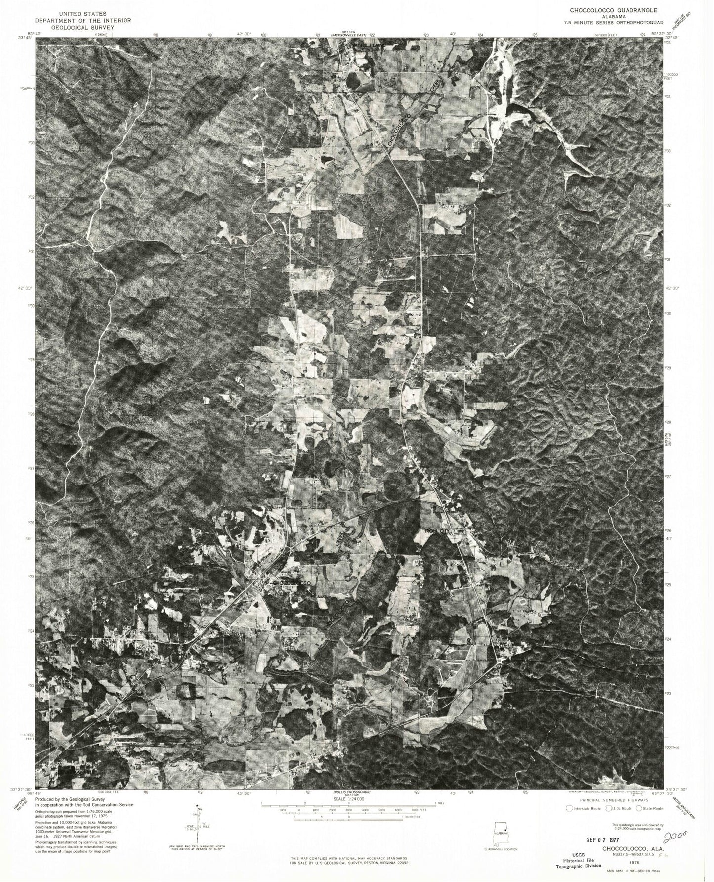 Classic USGS Choccolocco Alabama 7.5'x7.5' Topo Map Image